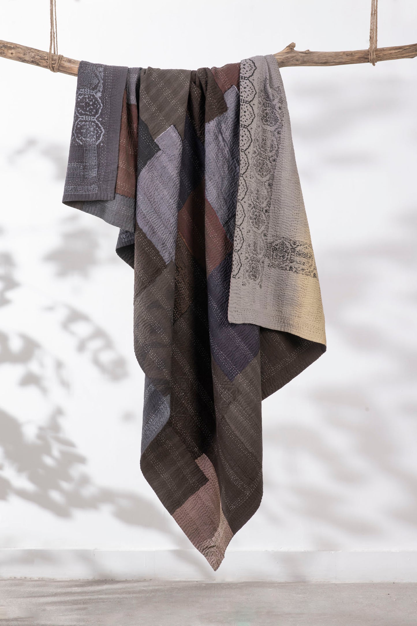 Ombre with Fray Handmade Vintage Kantha Throw - Yellow Stone