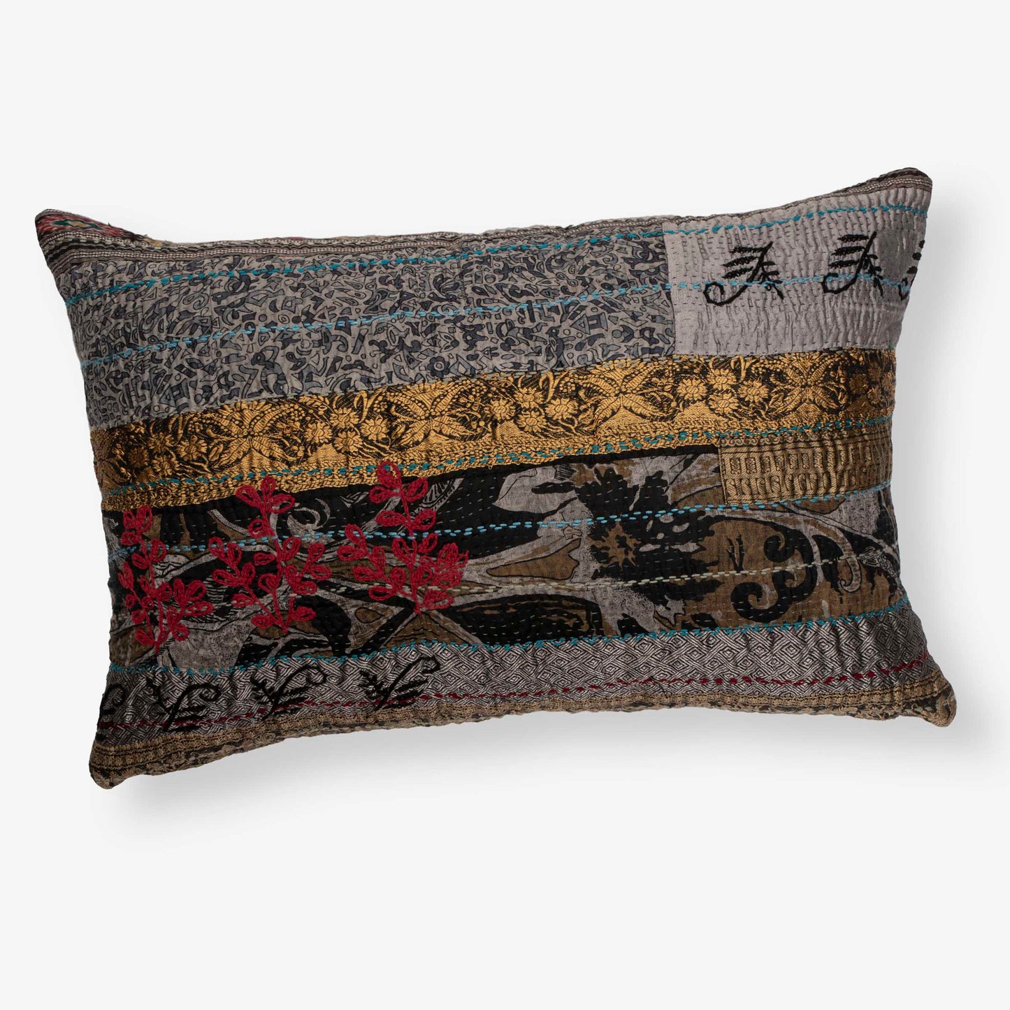 Jewels Handmade Kantha Pillow Sham (With Velvet Back)