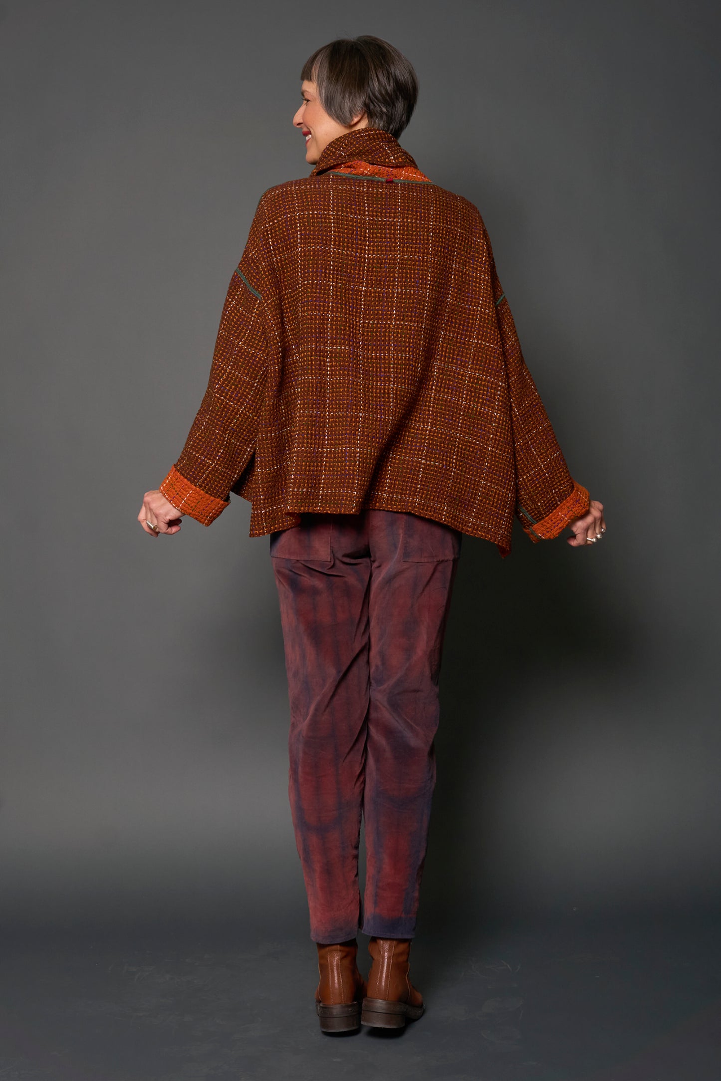 WOOL WAFFLE KANTHA NEW COWL NECK PONCHO - ww3083-org -