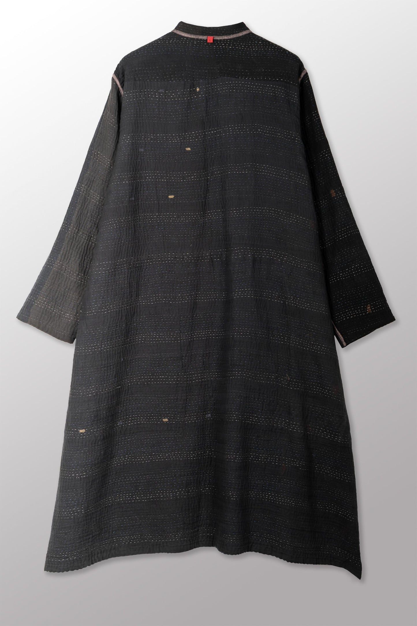 COTTON SILK SW PATCH KANTHA KAFTAN COAT - ws4343-blk -