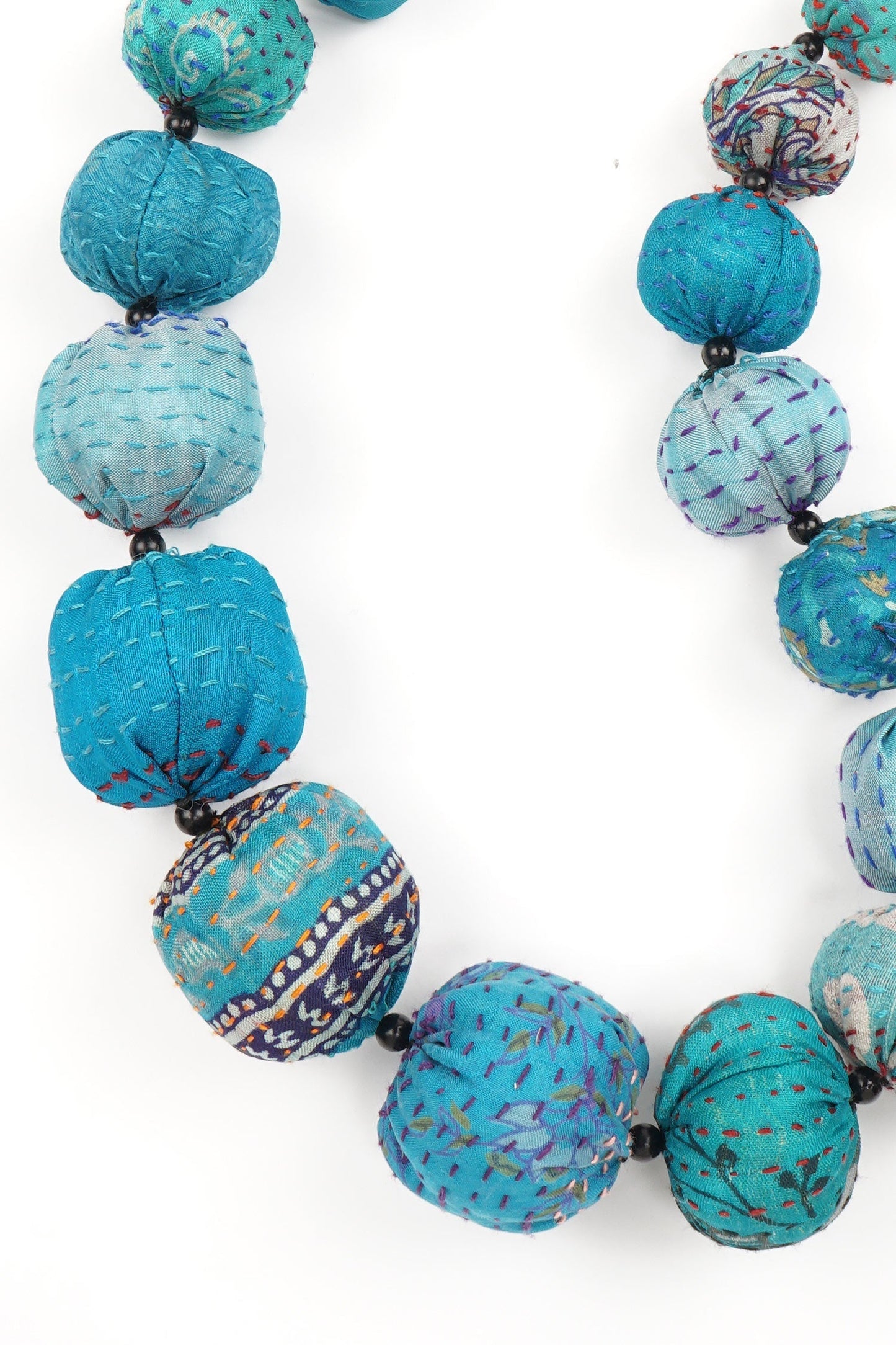 VINTAGE SILK KANTHA NUTS MEDIUM NECKLACE - sv2701-tuq -