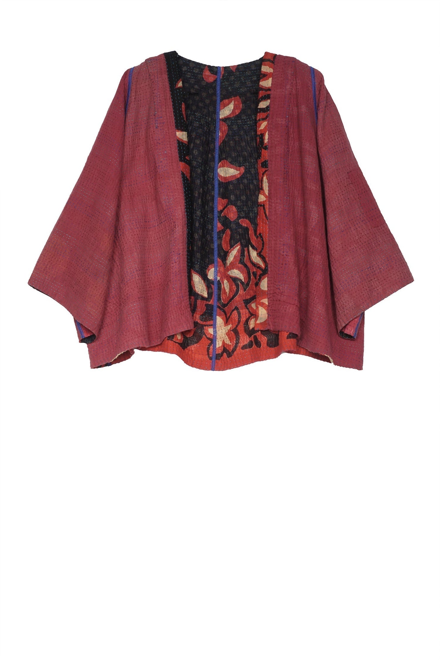 HOLIDAY FLOWER KANTHA BELL SHAPE JKT - hf4048-red -