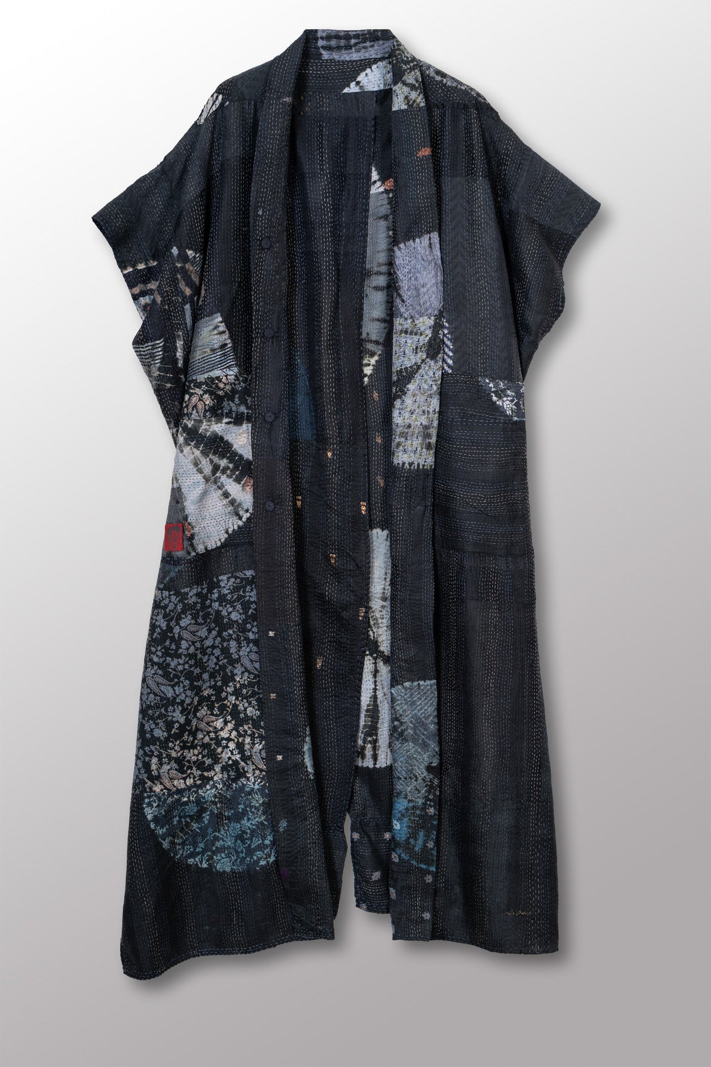 TIE DYE CIRCLE SHIBORI KANTHA PONCHO DRESS - td2443-blk -