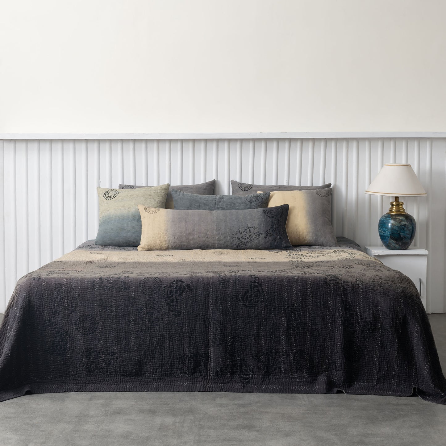 Ombre with Fray Patch Handmade Vintage Quilt - Gray