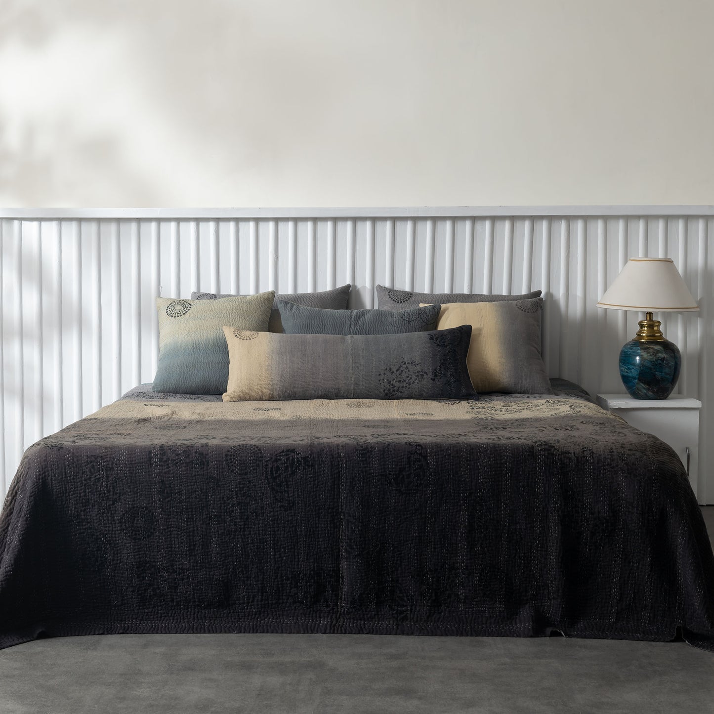 Ombre with Fray Patch Handmade Vintage Quilt - Gray