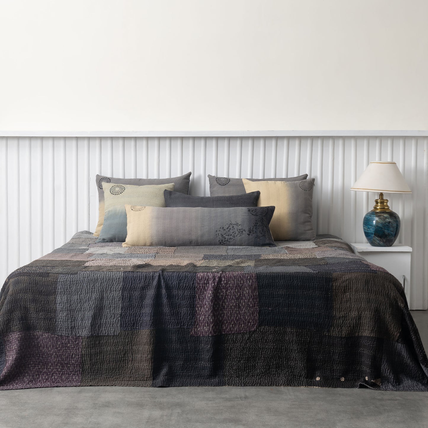 Ombre with Fray Patch Handmade Vintage Quilt - Gray