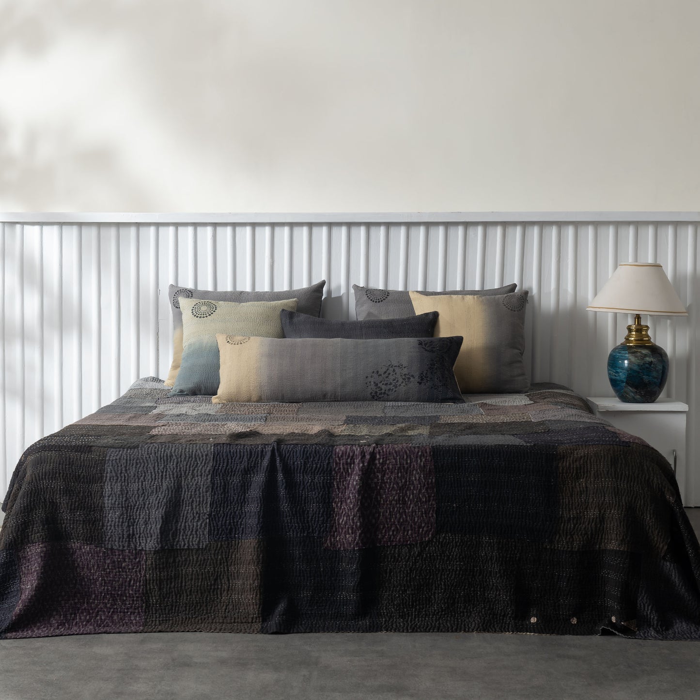 Ombre with Fray Patch Handmade Vintage Quilt - Gray