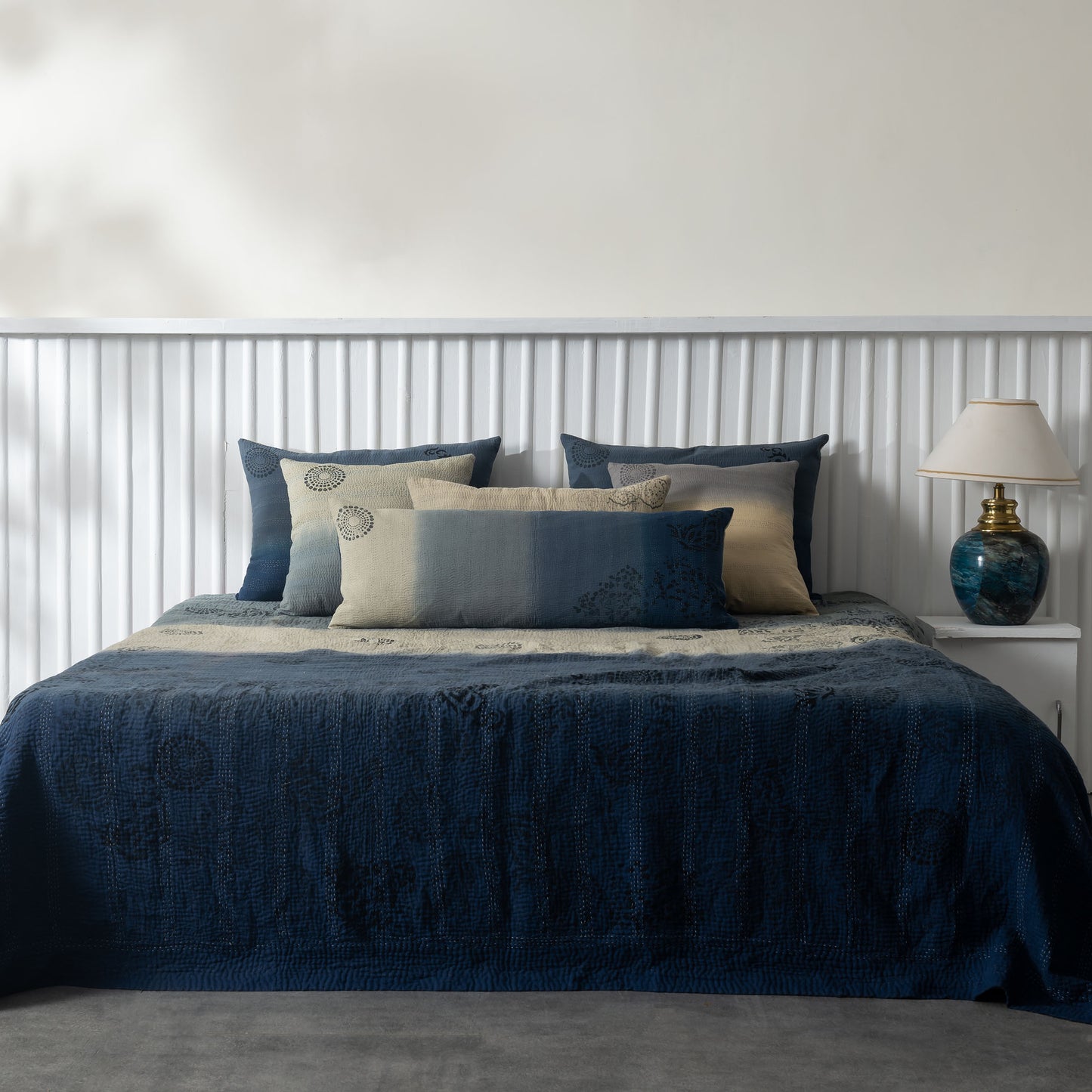 Ombre with Fray Patch Handmade Vintage Quilt - Blue