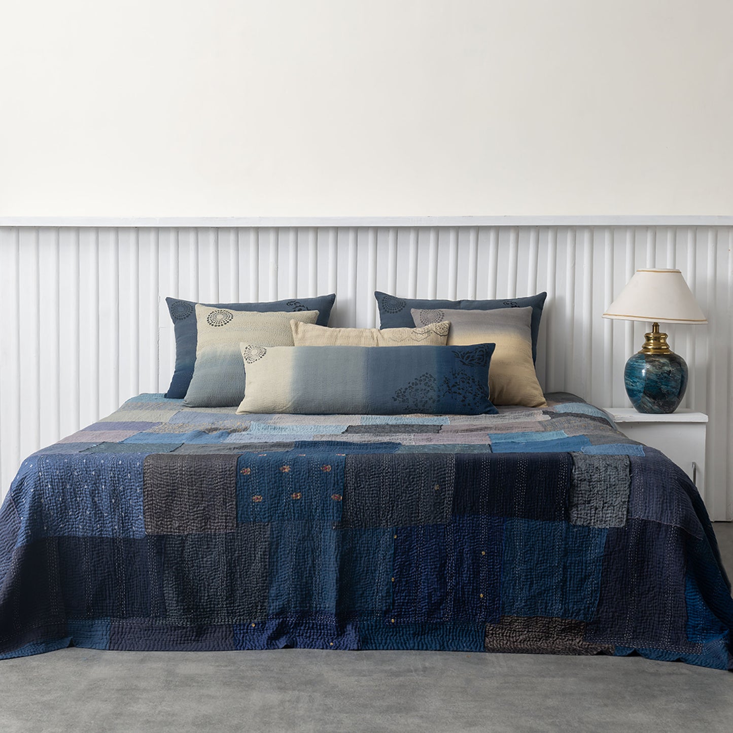 Ombre with Fray Patch Handmade Vintage Quilt - Blue