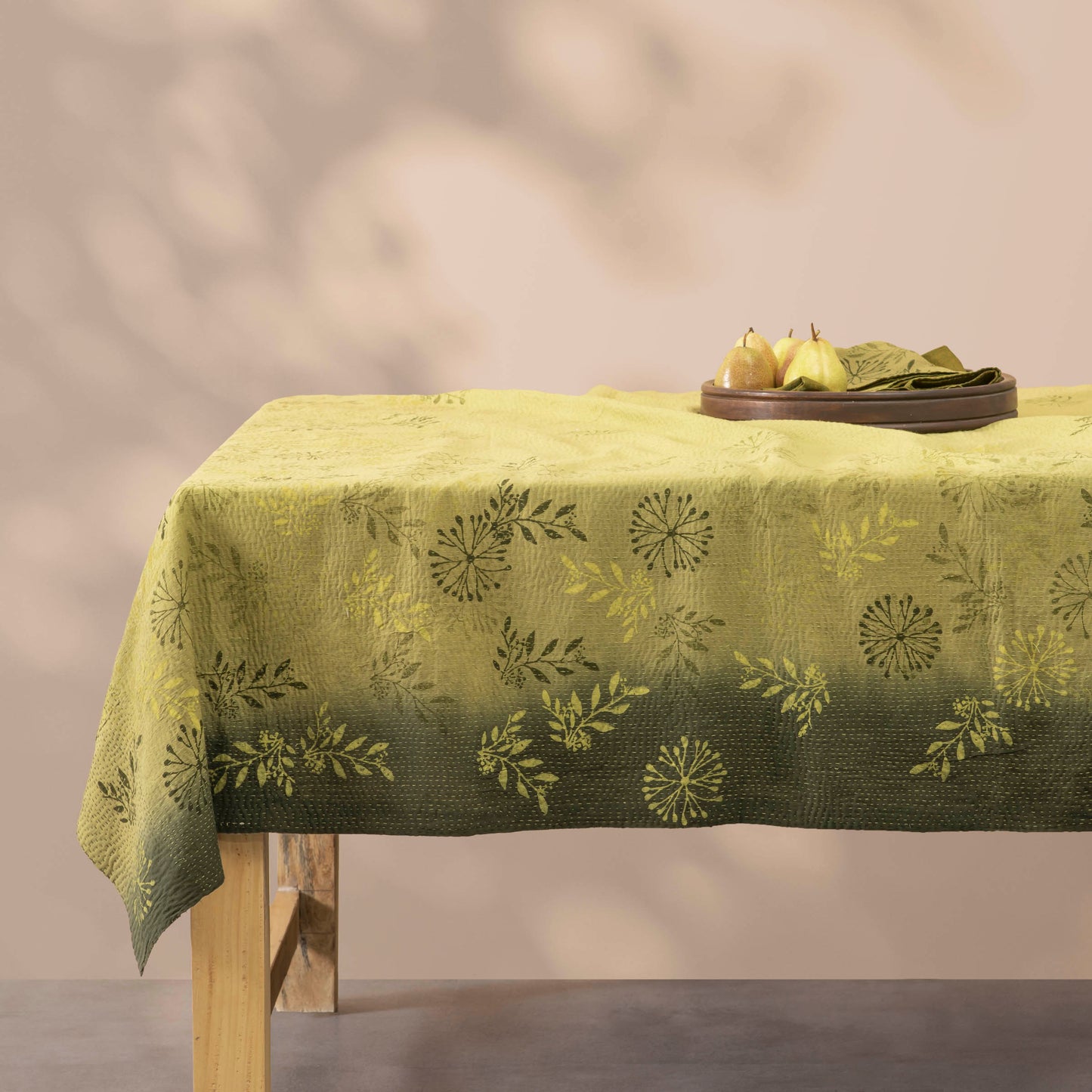 Ombre Patch Vintage Cotton Kantha Table Covers - Green
