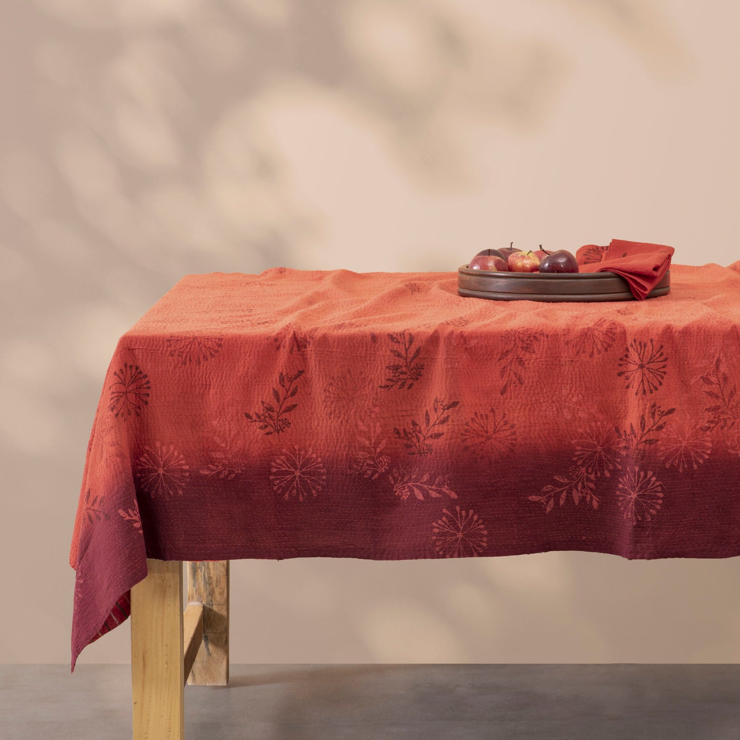 Ombre Patch Vintage Cotton Kantha Table Covers - Orange