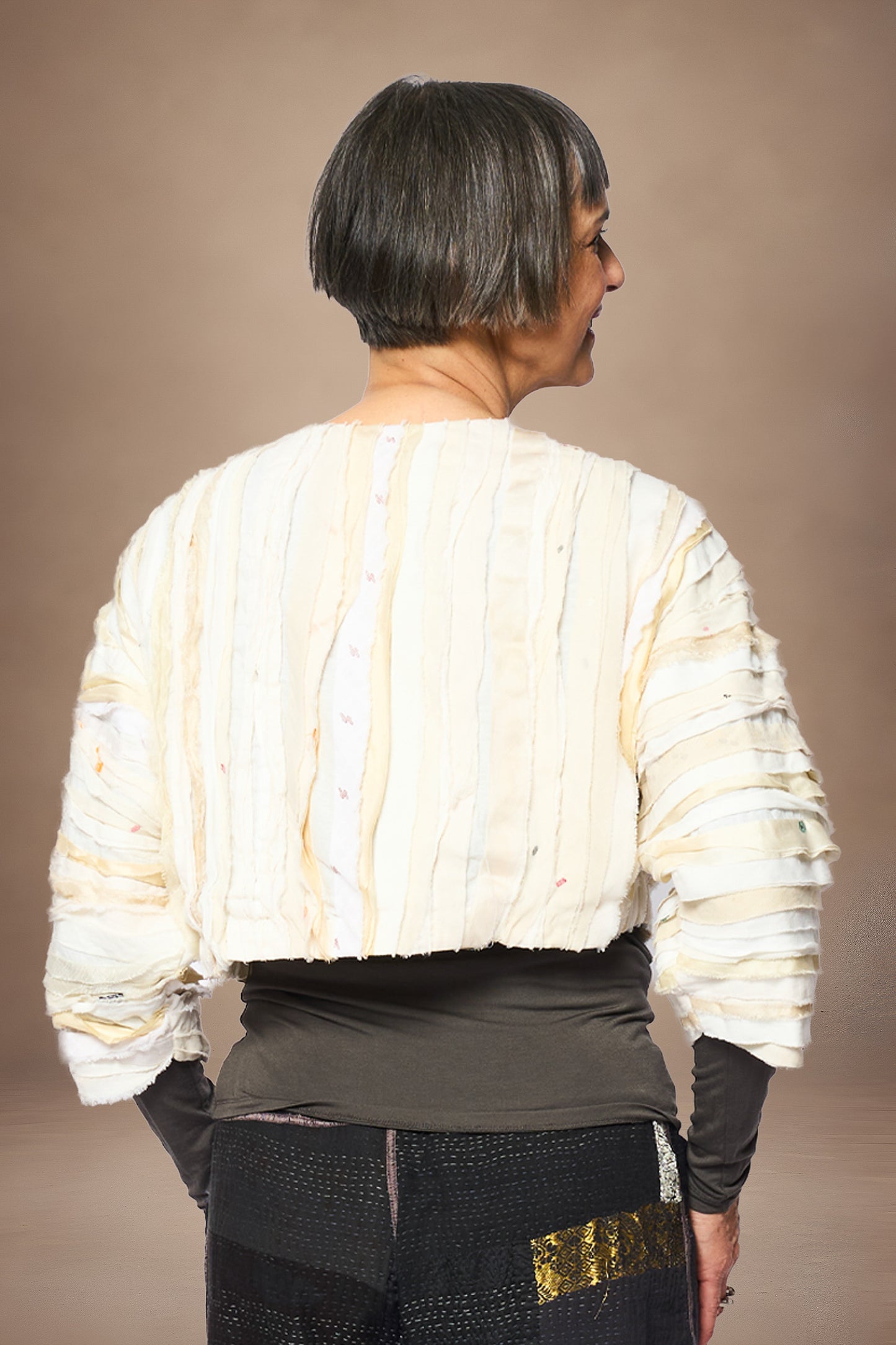 WAVY STRIPE KANTHA DOLMAN SLV. JACKET - wv2j110-ivy -