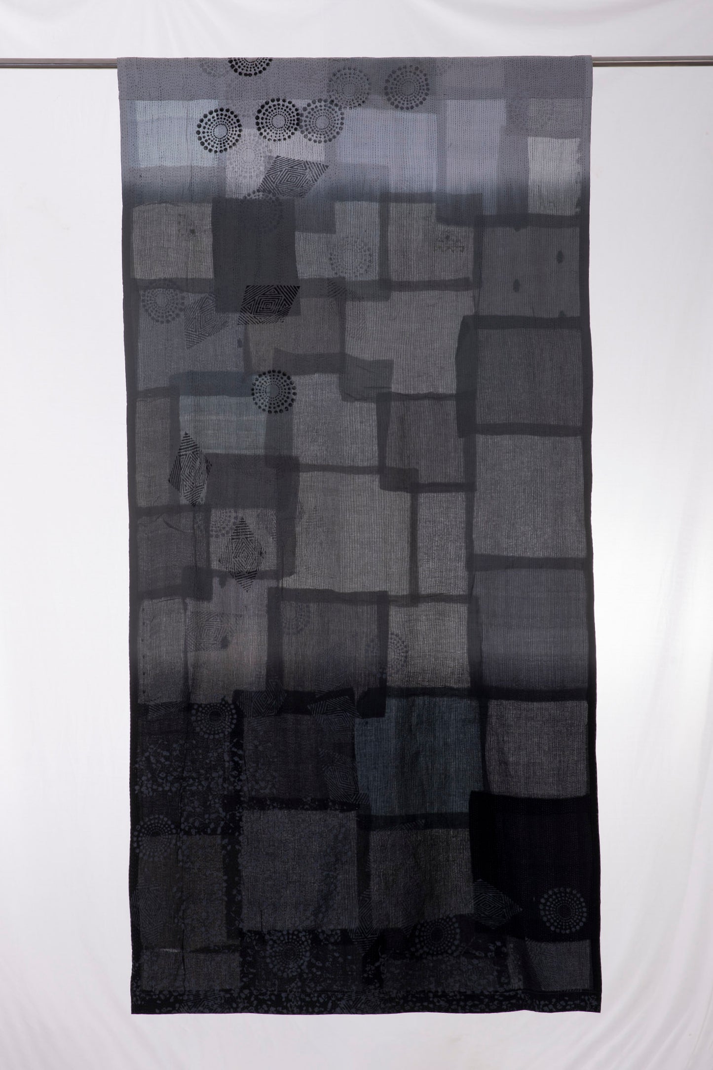Ombre Patch Vintage Cotton Kantha Curtains - Gray