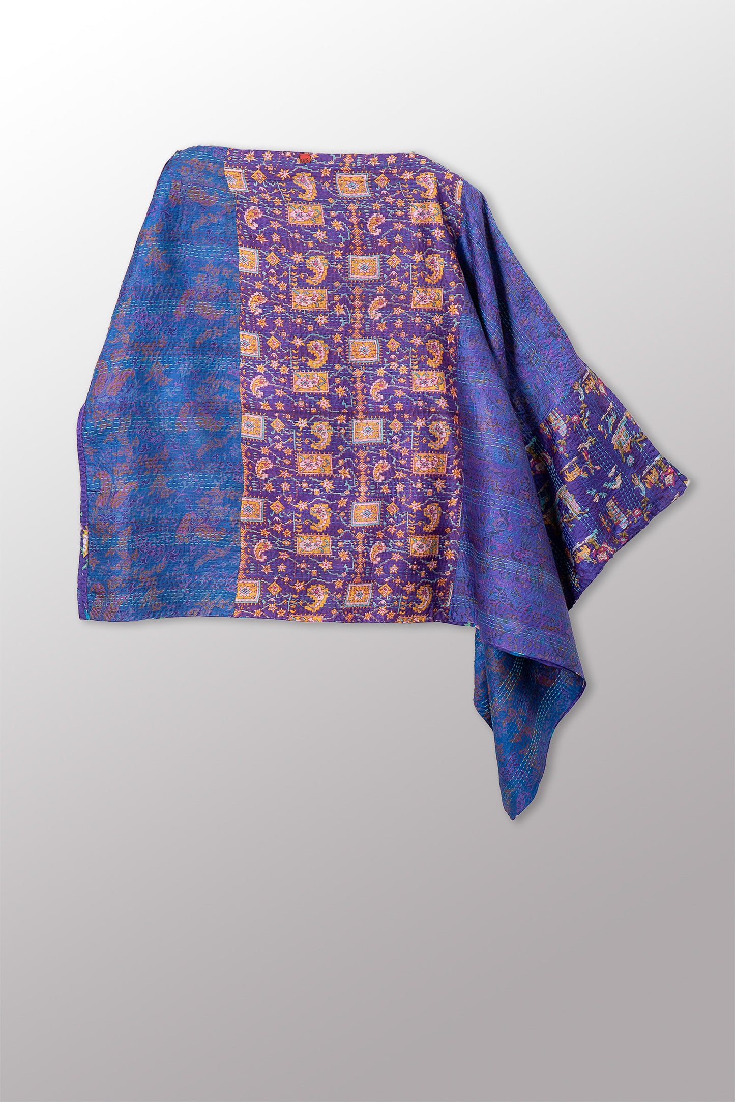 VINTAGE SILK KANTHA LONG CAPE - sv2841-0002a -