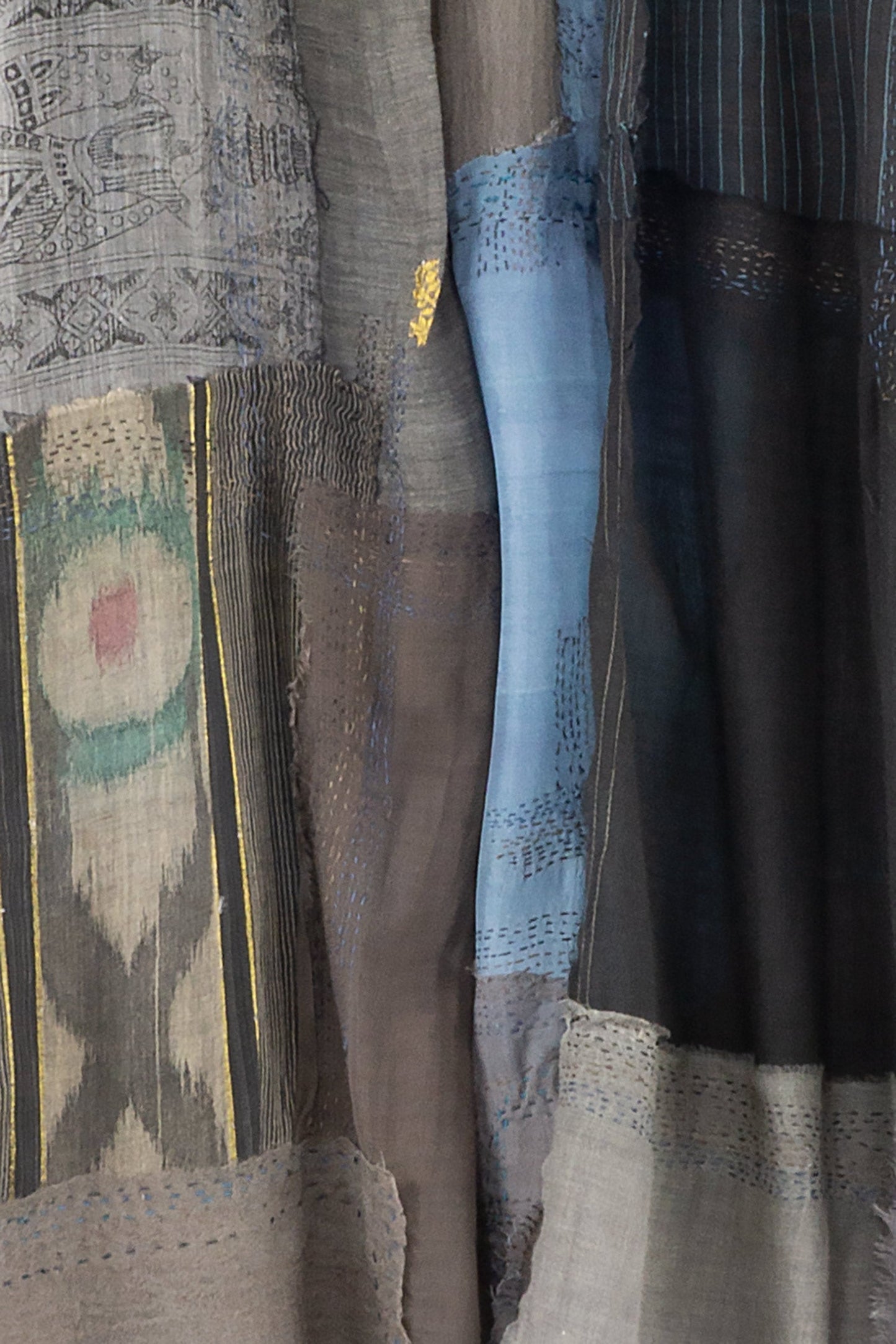 MOSAIC TILE PATCH KANTHA BACK PLEATED VEST MAXI - mt1222-gry -