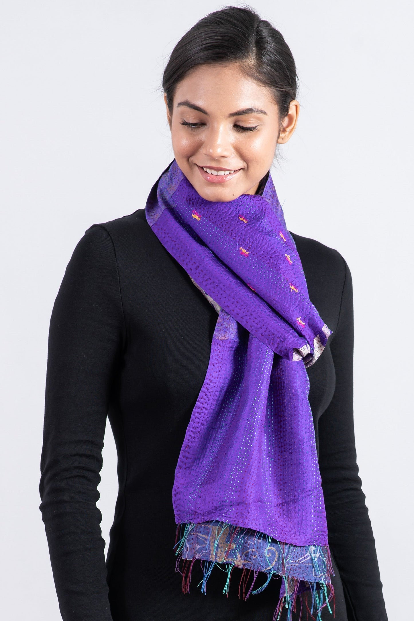 VINTAGE SILK KANTHA SCARF SMALL - sv2800-prp -