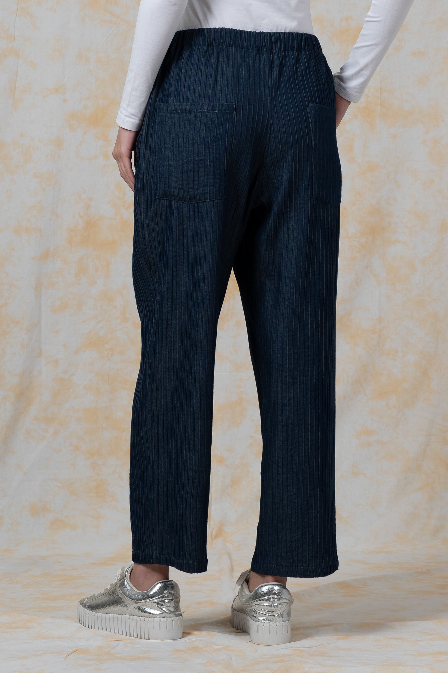 SOFT DENIM MACHINE PINTUCK-STRAIGHT PANTS - bl-dt1664-nvy-