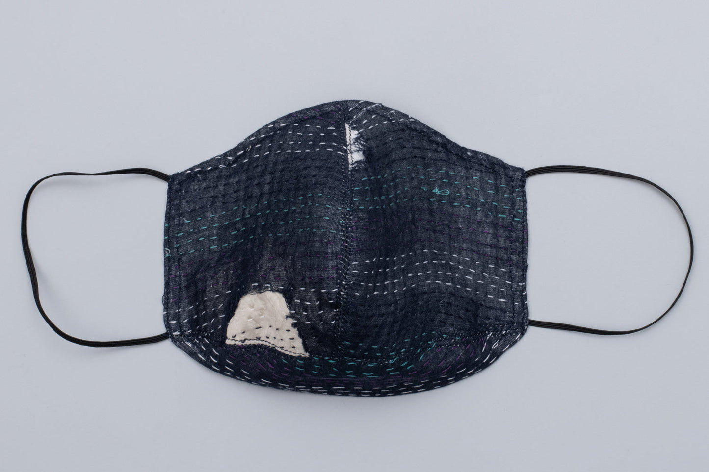 CUT THROUGH DOT AND HOLES KANTHA PUFF SLV. FLARE TOP - cd2543-blu -