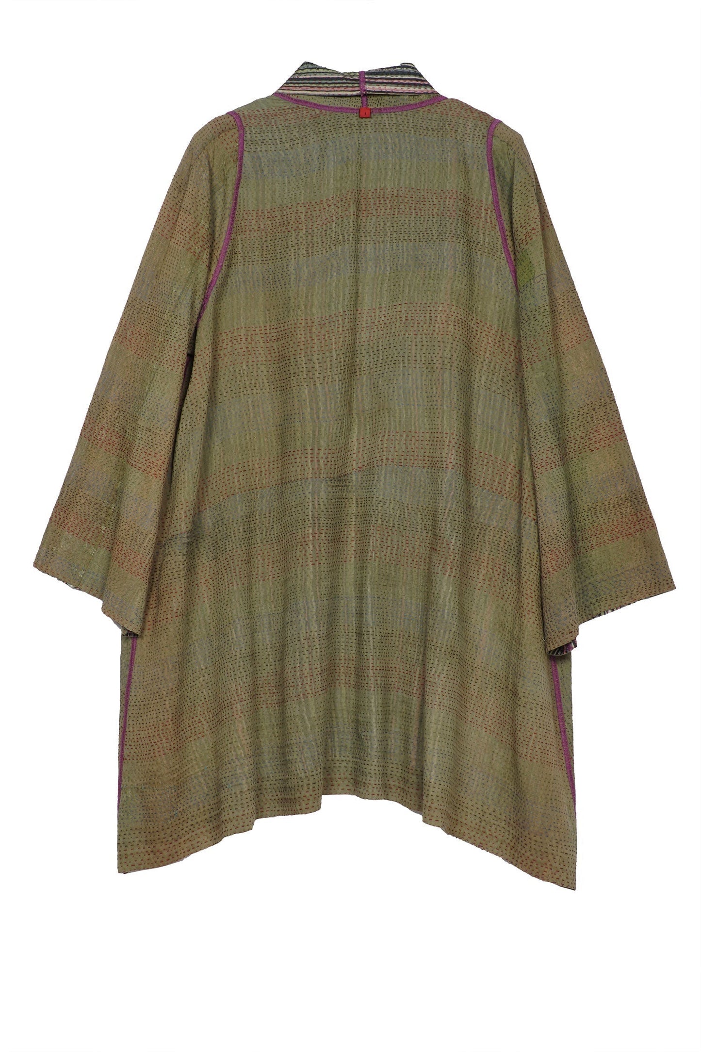 GREEN STRIPE W VINTAGE BACKING KANTHA A-LINE JKT - gt2003-grn -