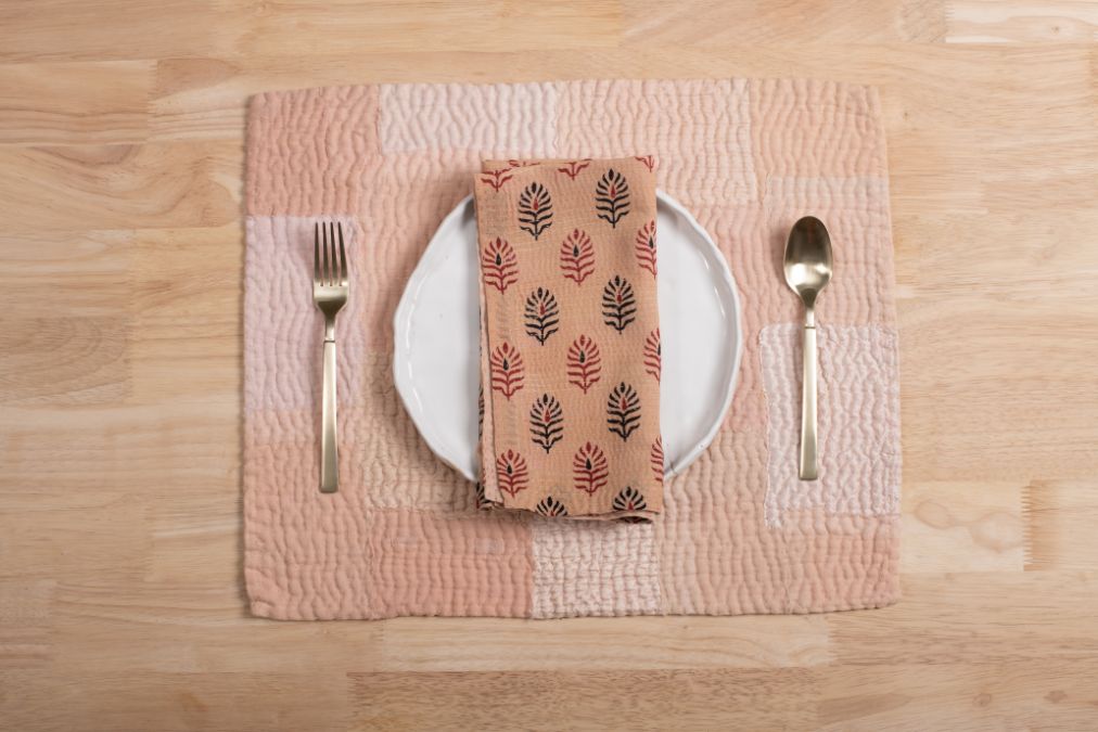 Mosaic Fray Handmade vintage Kantha Placemat - Shallot (Set of 2)