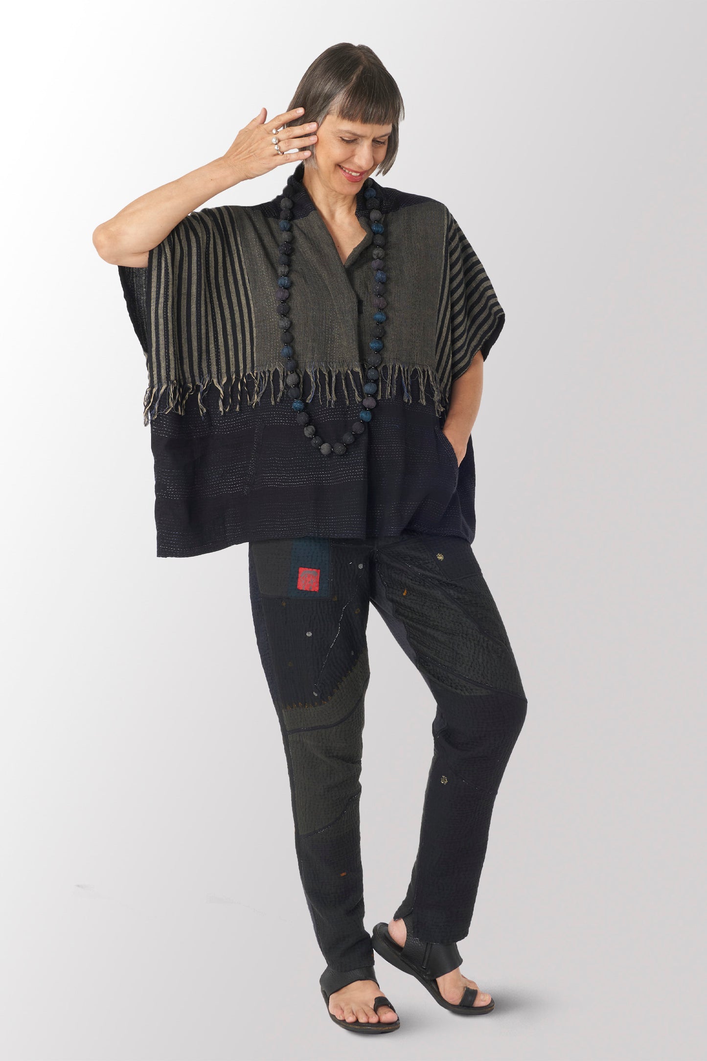 WOVEN HANDLOOM COTTON KANTHA PONCHO TOP