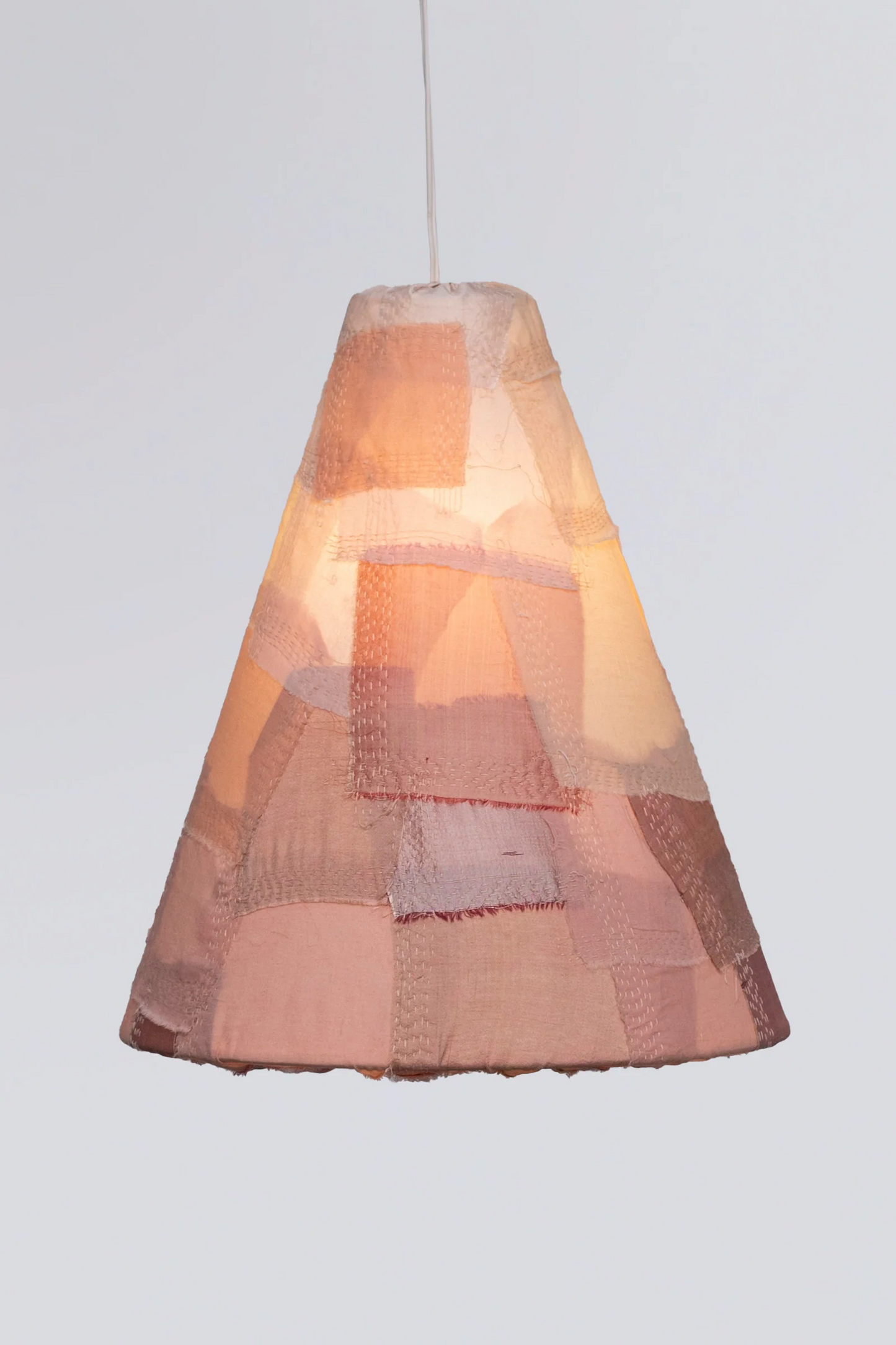 Mosaic Fray Patch Kantha Pandant Lamp -Rose Water -
