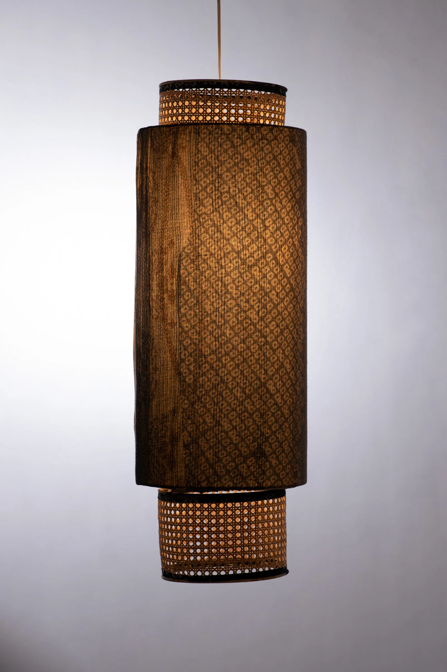 Kimono Cotton Kantha Hanging Lamp -Gray -