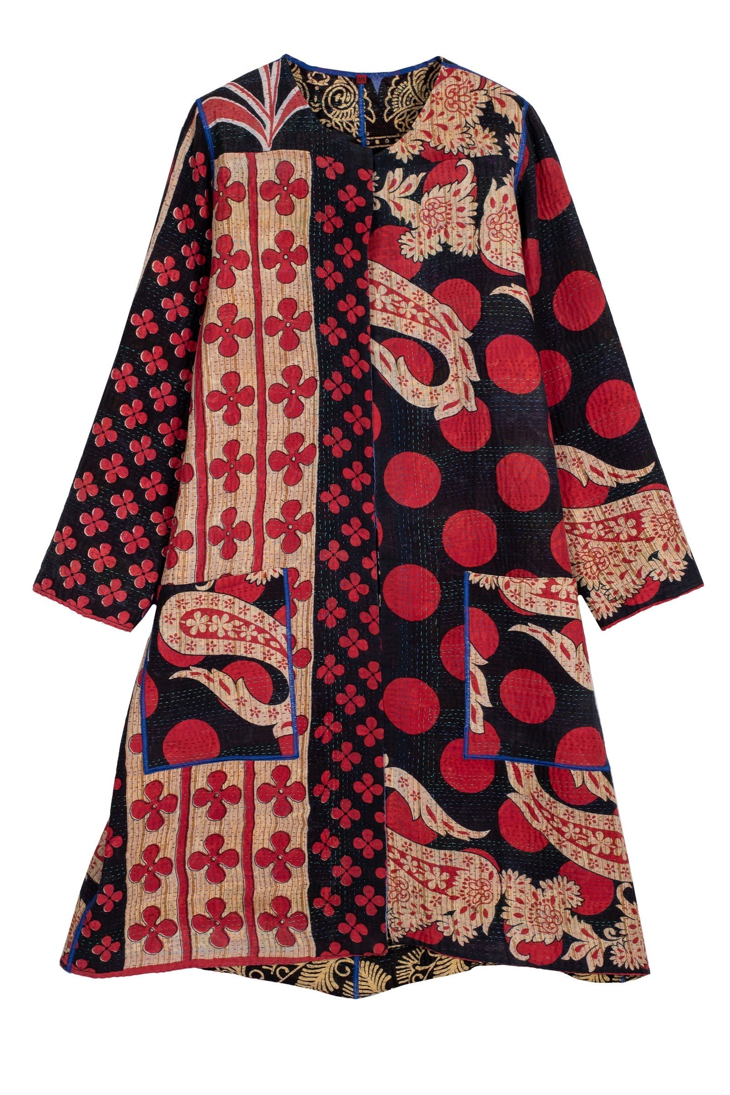 VINTAGE COTTON KANTHA CREW NECK COAT - cv4313-0013a -