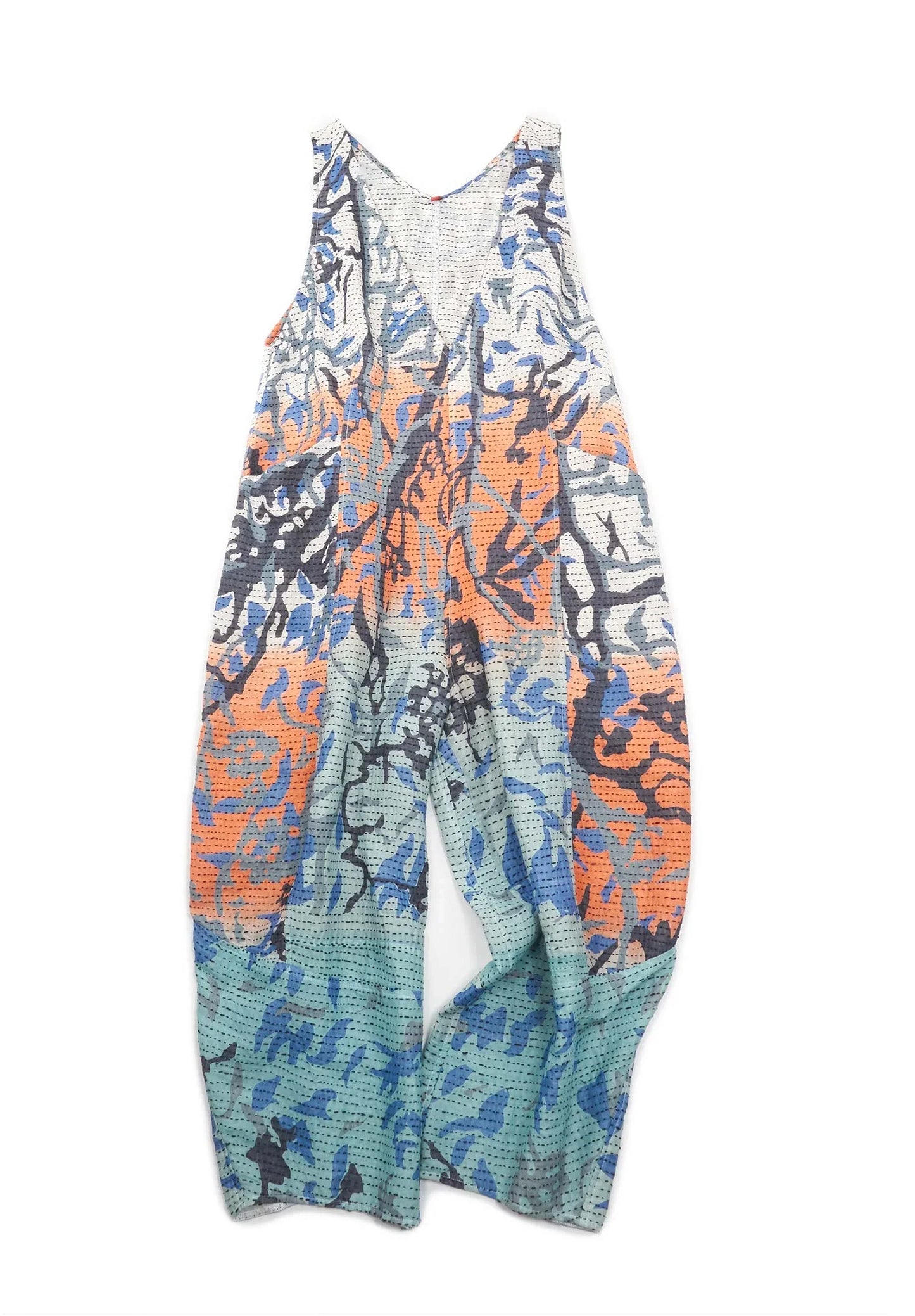 SUMMER BREEZE PRINT KANTHA V-NECK JUMPER - sz2622-blu -