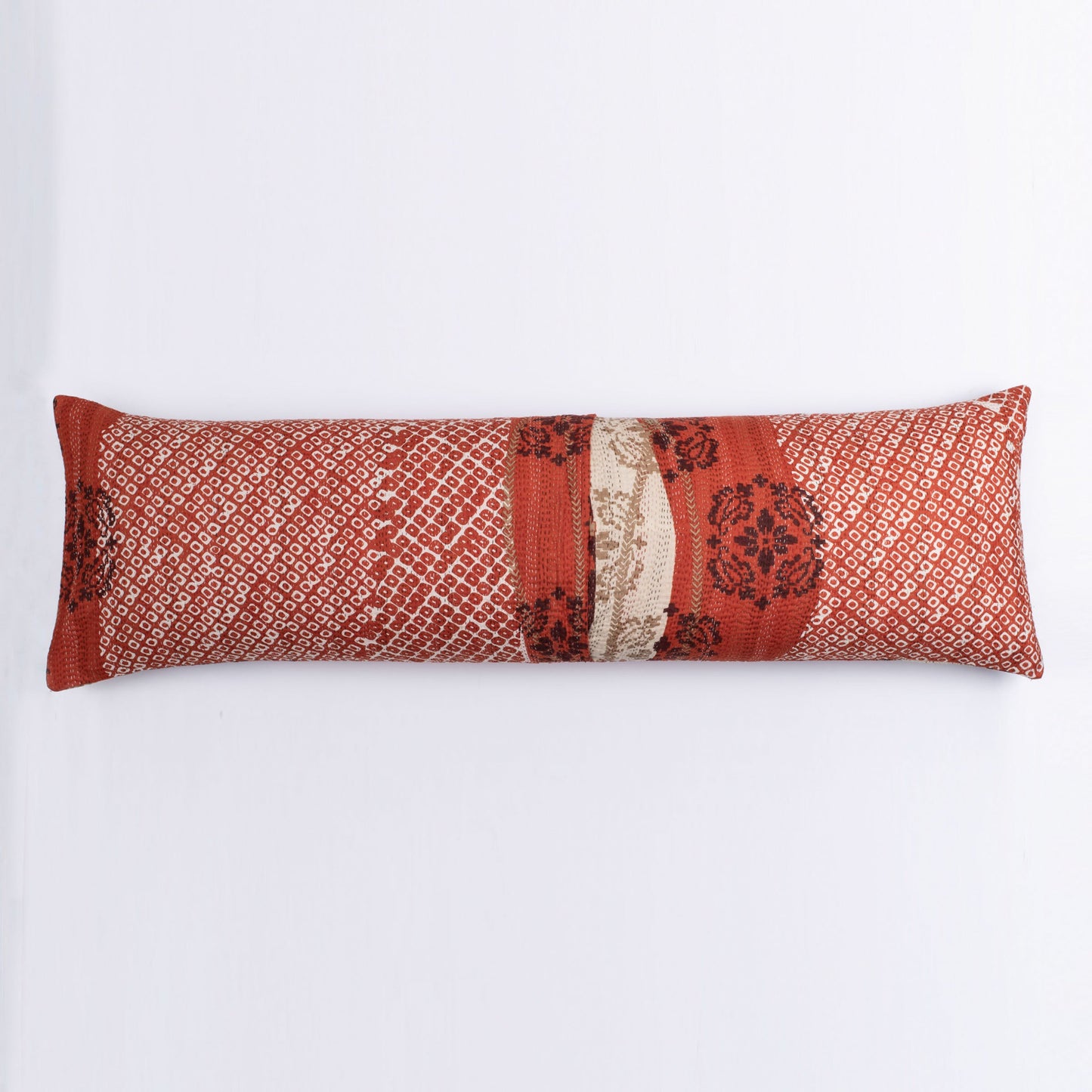 Cotton Kimono Printed handmade kantha Lumber Pillow - Orange