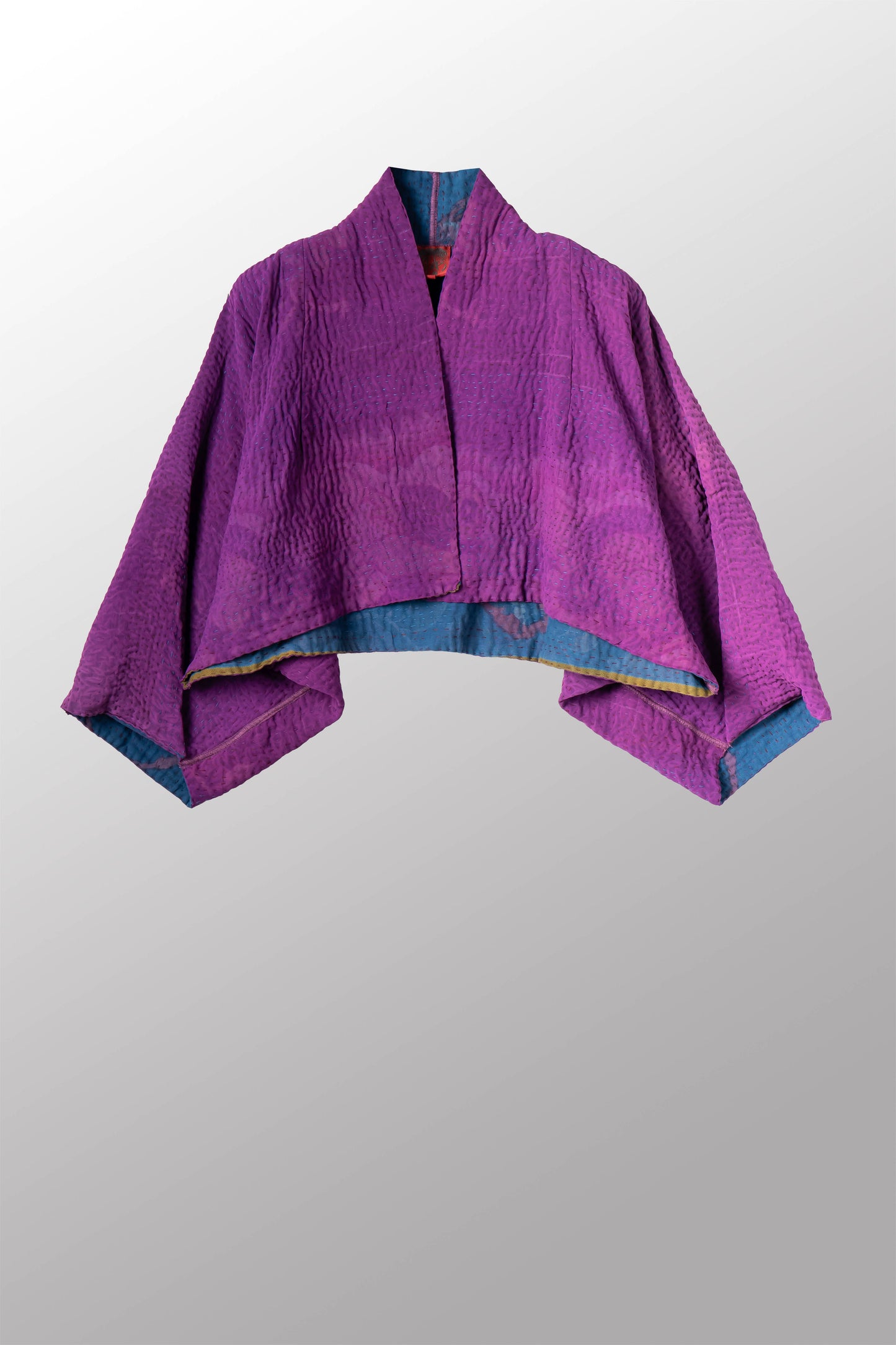 VINTAGE SILK GEORGETTE COTTON KANTHA PUFF SLV. SHRUG - gc4062-0002a -
