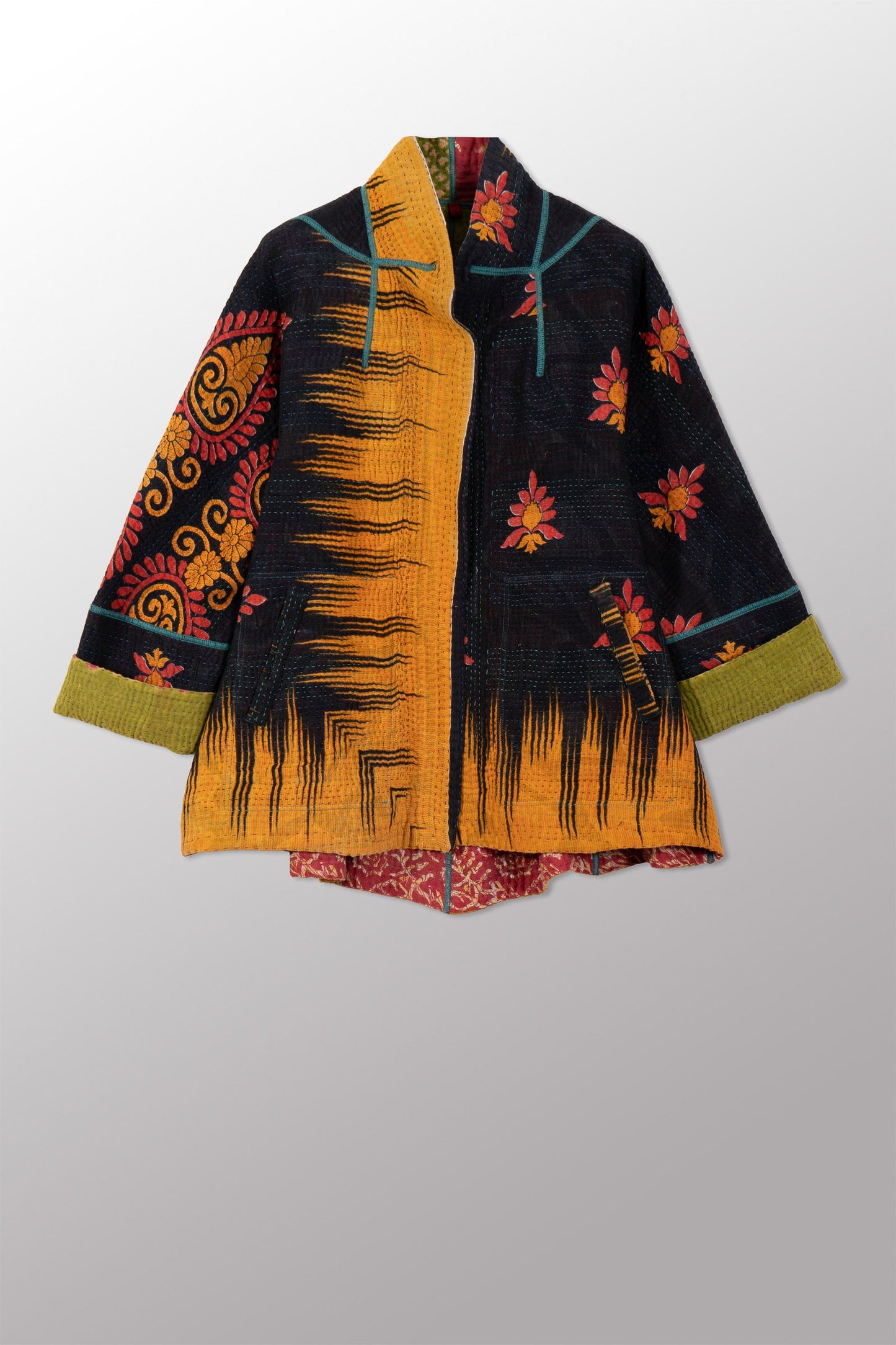 VINTAGE COTTON KANTHA FLARE SHORT JKT - cv4011-0130s -
