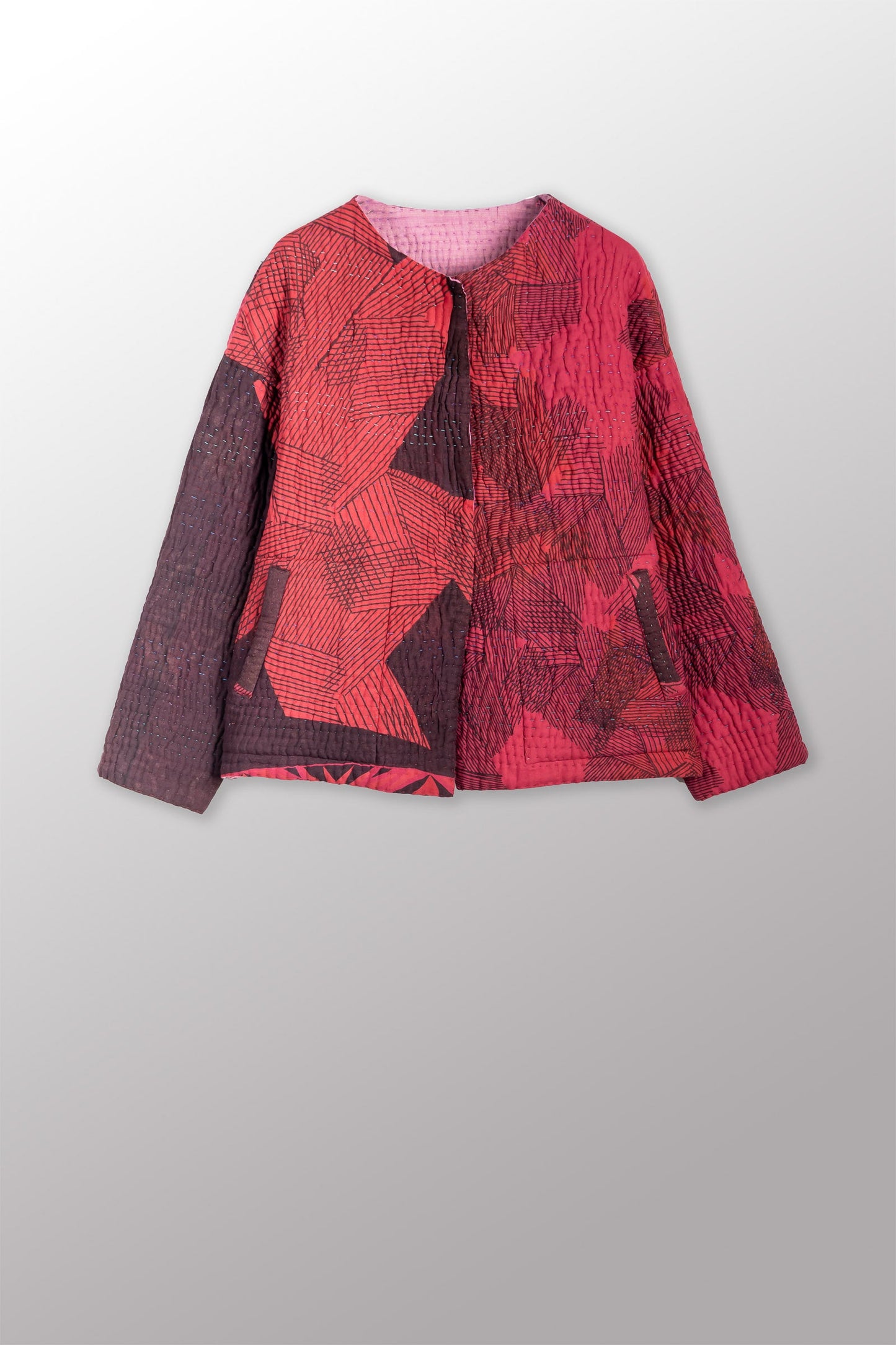 QUILTED OVERDYE COTTON KANTHA CREW NECK SHORT JKT - oq5053-cred003a -