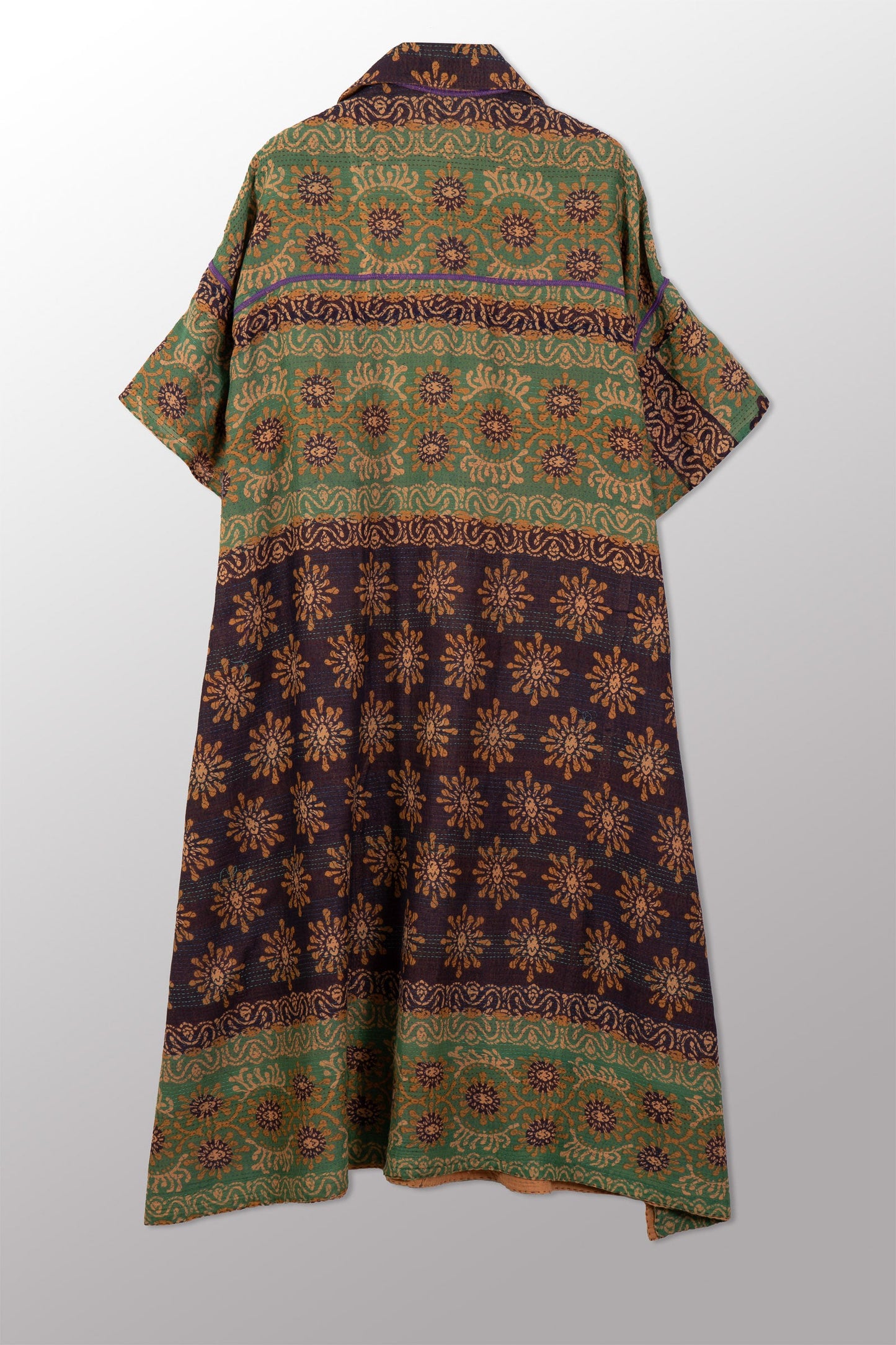 VINTAGE COTTON & NEW VOILE KANTHA WING COLLAR DRESS - cn2454-0001a -