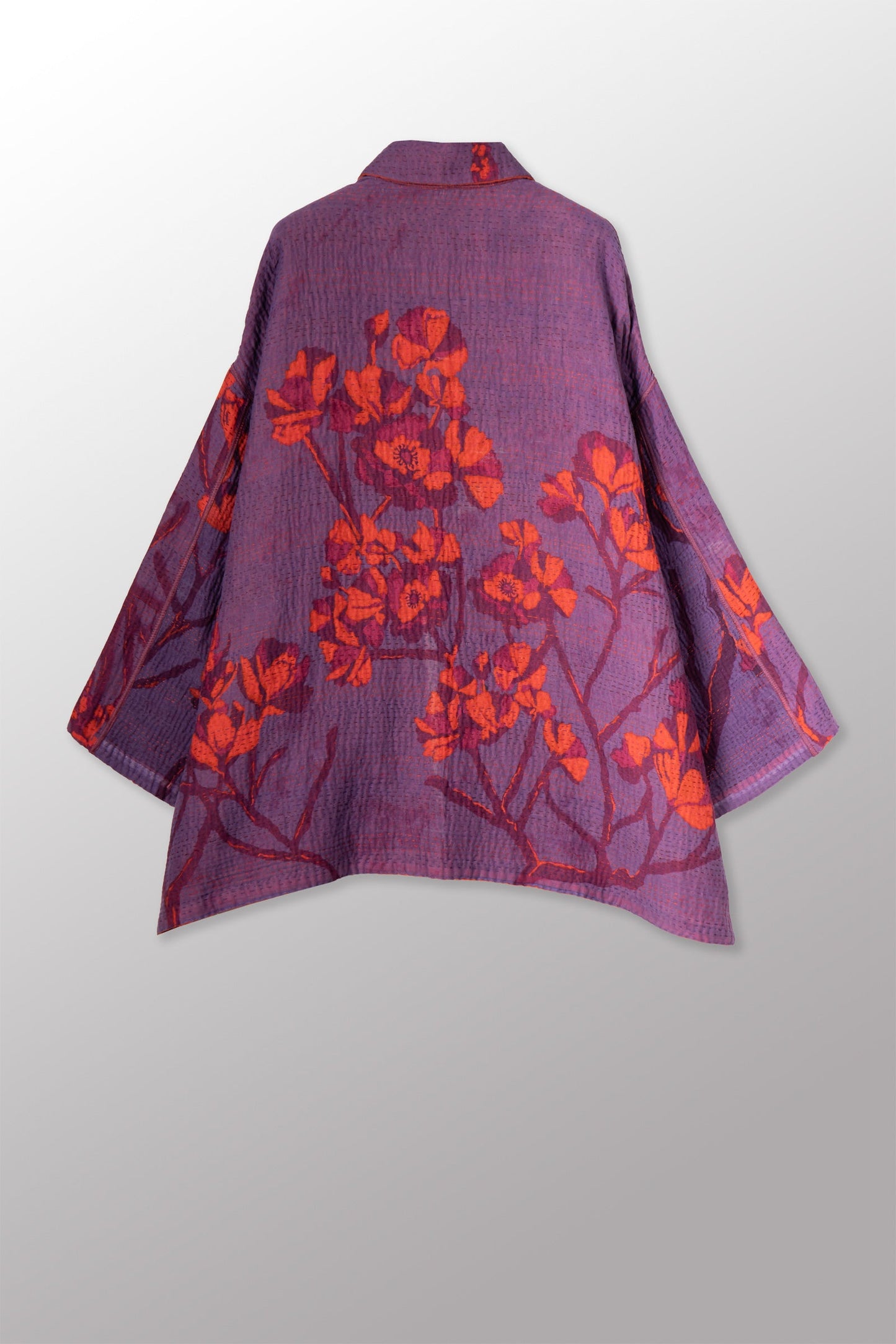 BLOOMING FLOWERS KANTHA OVERSIZED MINI COAT - bf4332-prp -