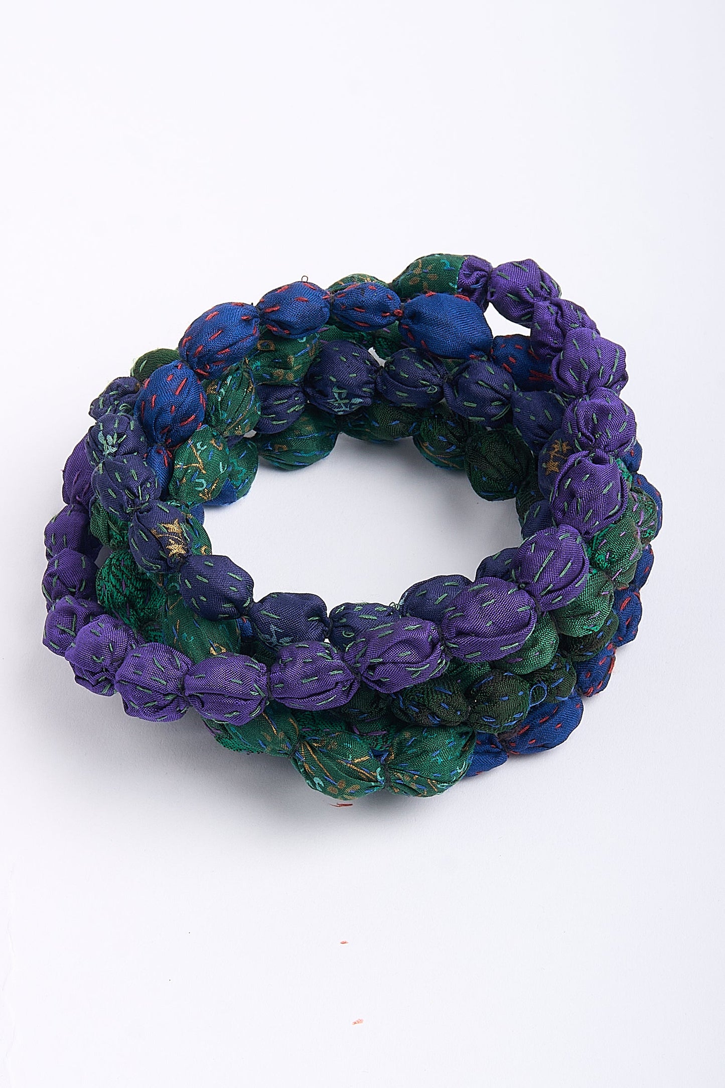 MONE SHIBORI TIE DYE KANTHA TIE-BEADS LONG NECKLACE - ms2707-tel -