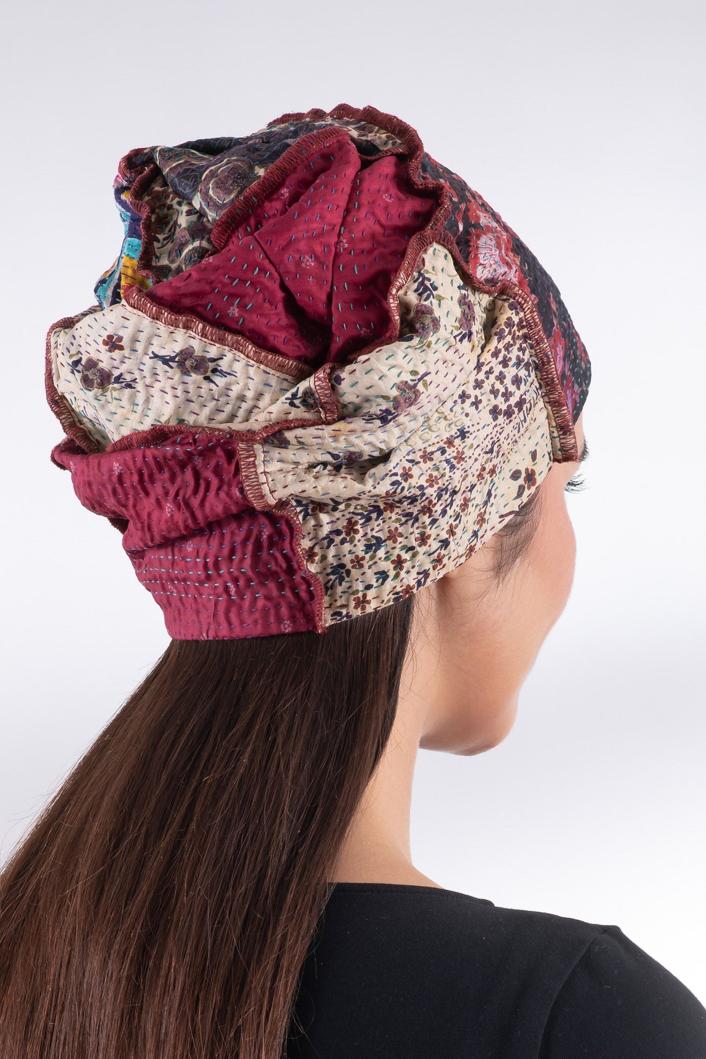 VINTAGE SILK KANTHA PATCHWORK HAT - sv2880-red -