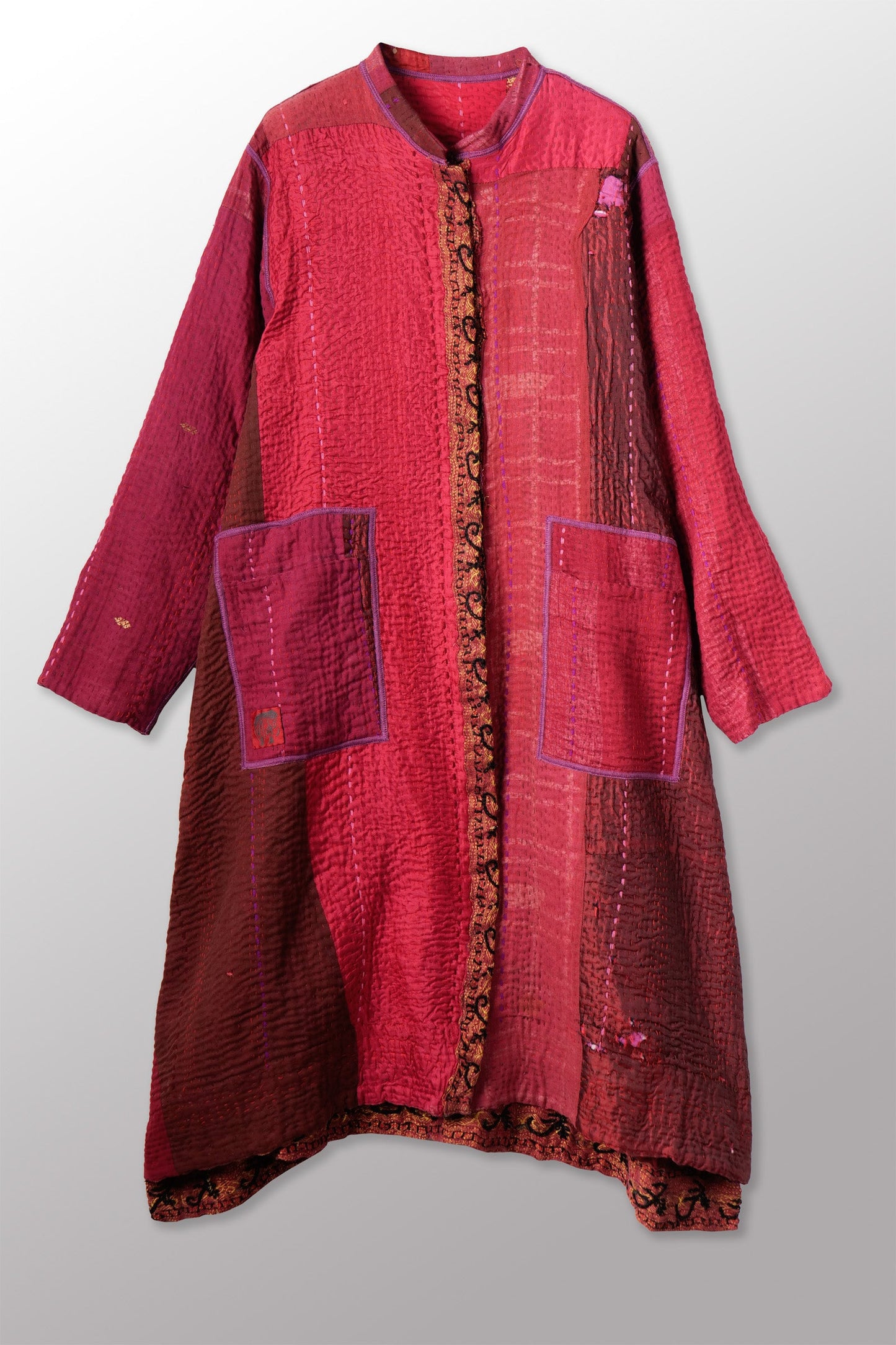 STRIPE RALLIS KANTHA KAFTAN COAT - pr4343-red -
