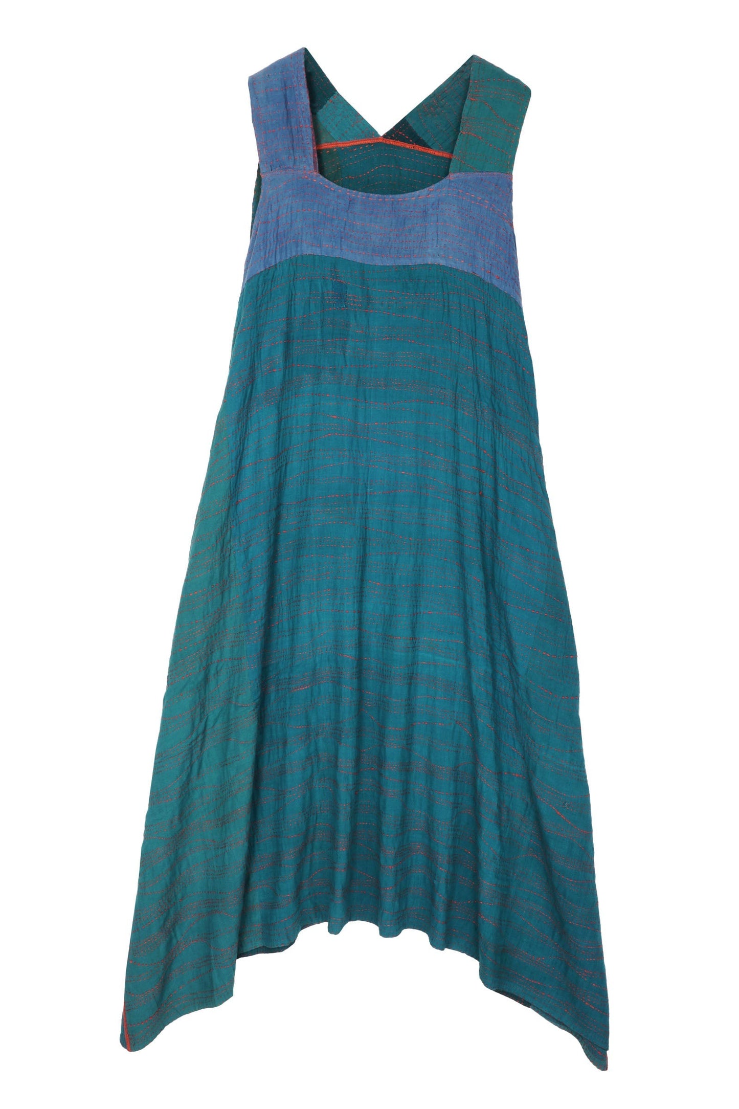SOLID PATCH KANTHA TENT DRESS - ps2413-tel -