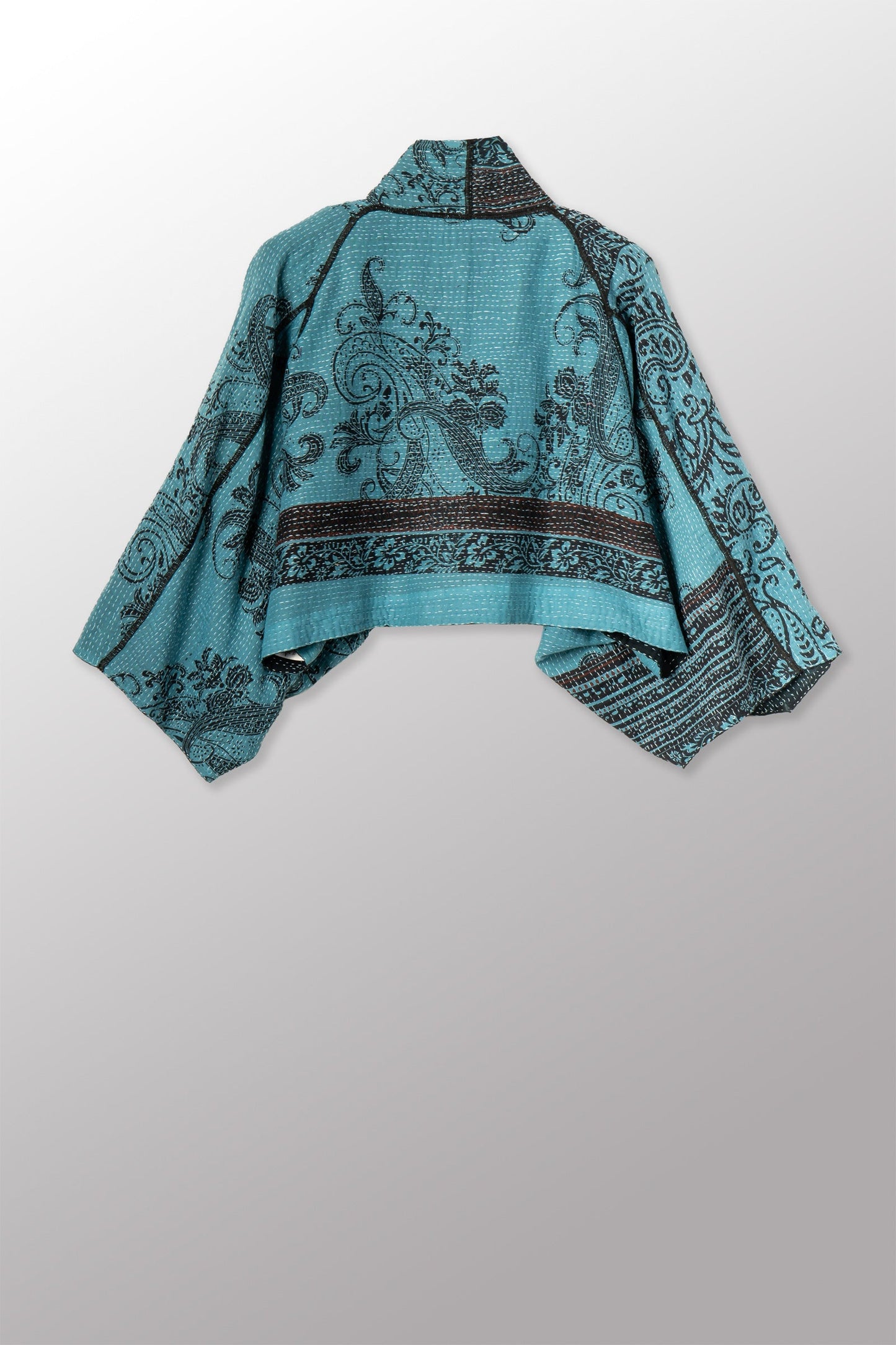 OVERDYED COTTON PAISLEY KANTHA PUFF SLV. SHRUG - ov-cp2062-blu -