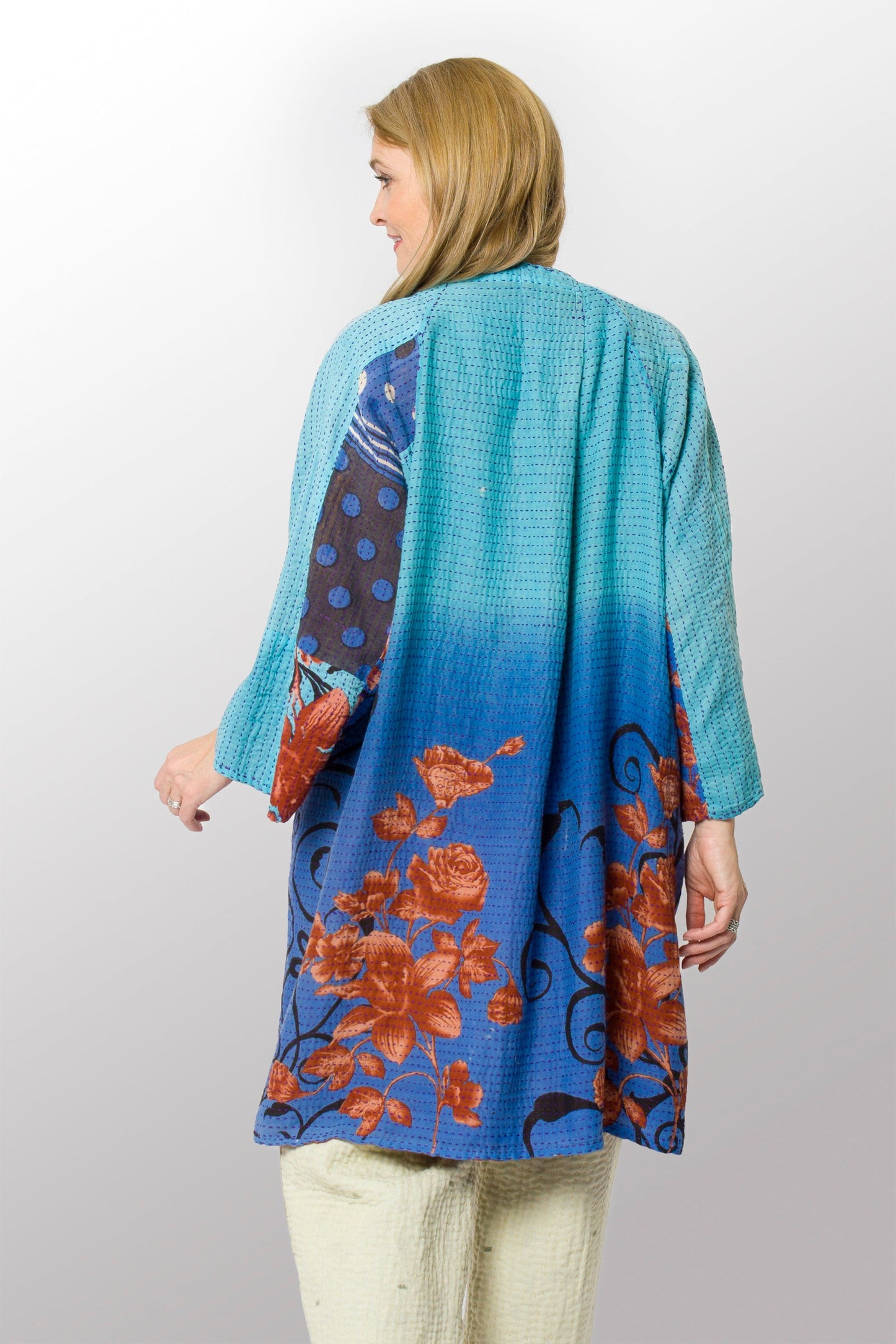 VINTAGE COTTON BBK KANTHA KIMONO DUSTER - bb2317-0010a -