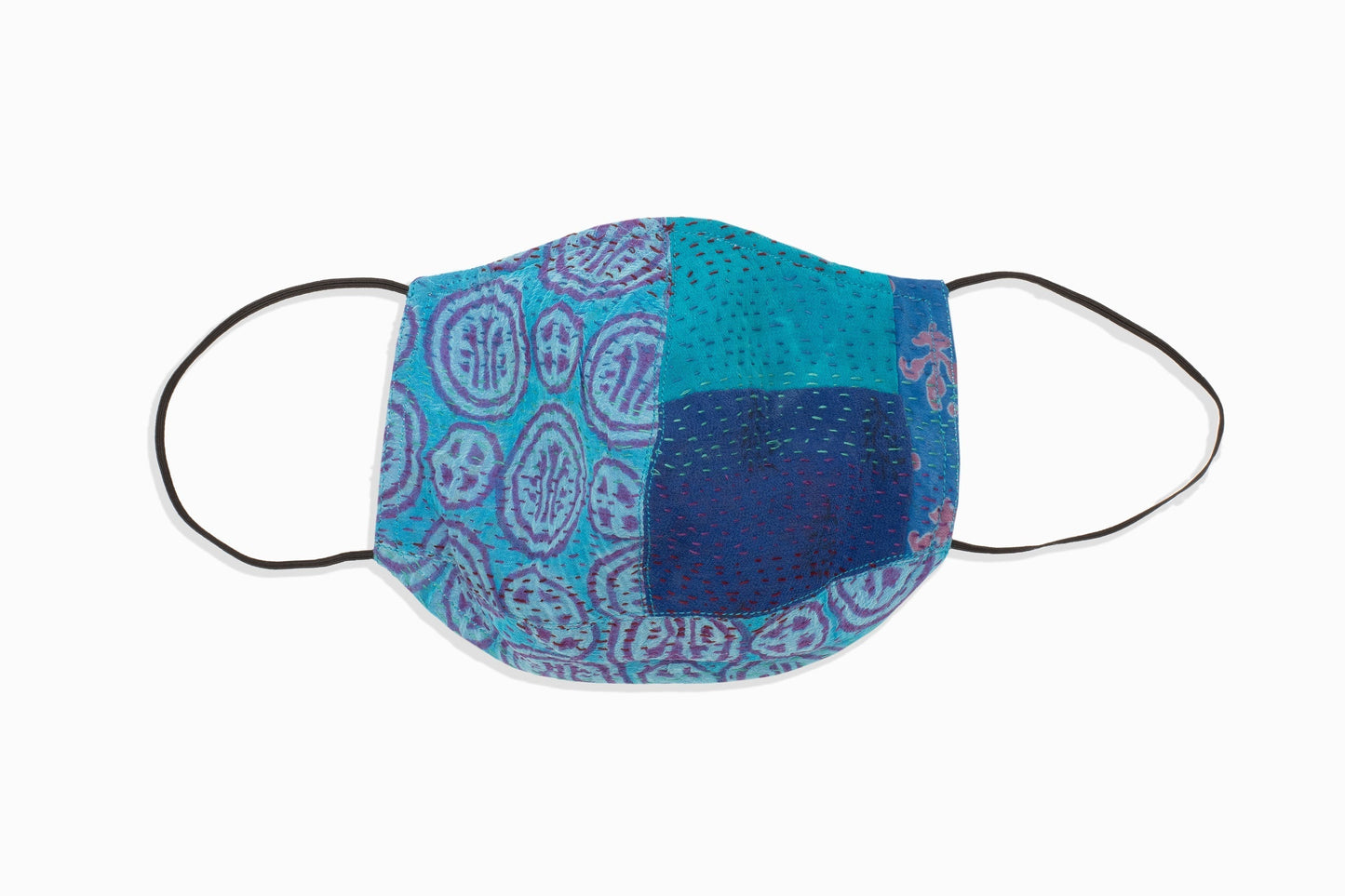 GEORGETTE VINTAGE SILK PATCH KANTHA SHAWL COLLAR VEST - gs2235-blu -