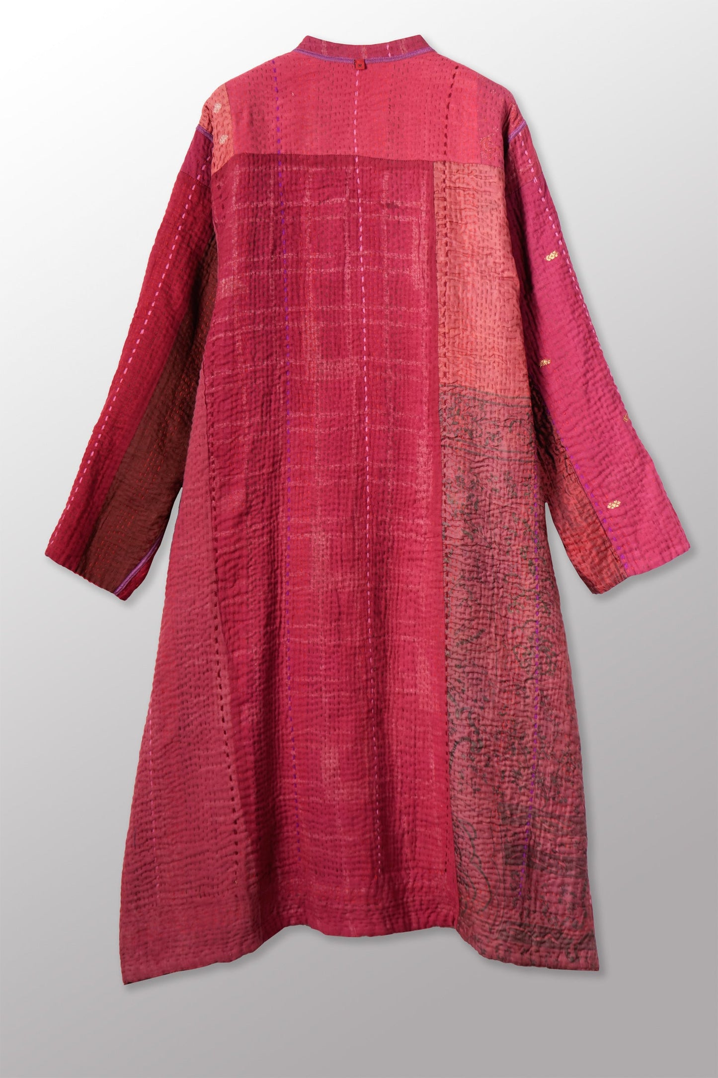STRIPE RALLIS KANTHA KAFTAN COAT - pr4343-red -