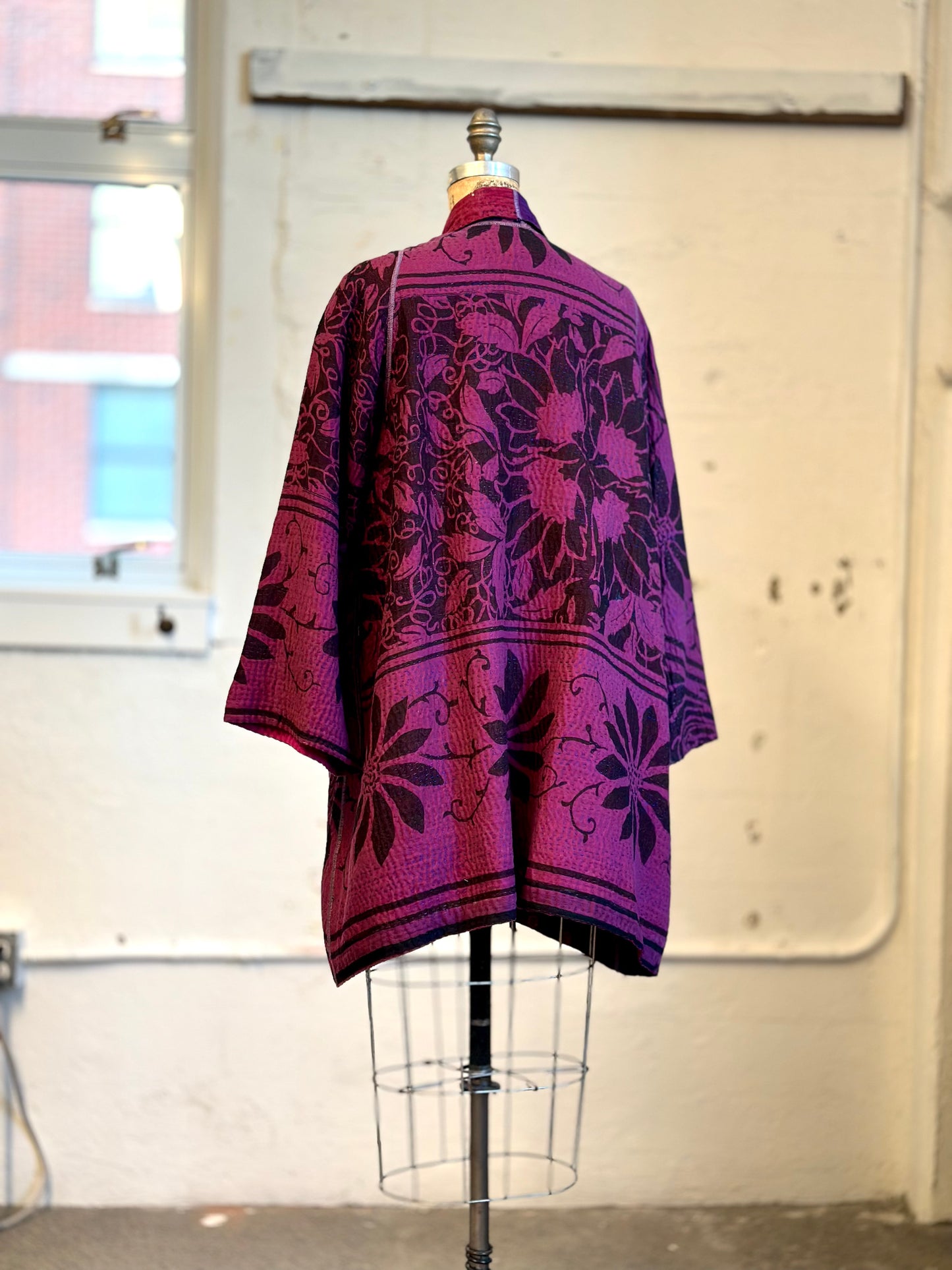 AMETHYST COTTON SILK KANTHA A-LINE JACKET - oc4003-prp -