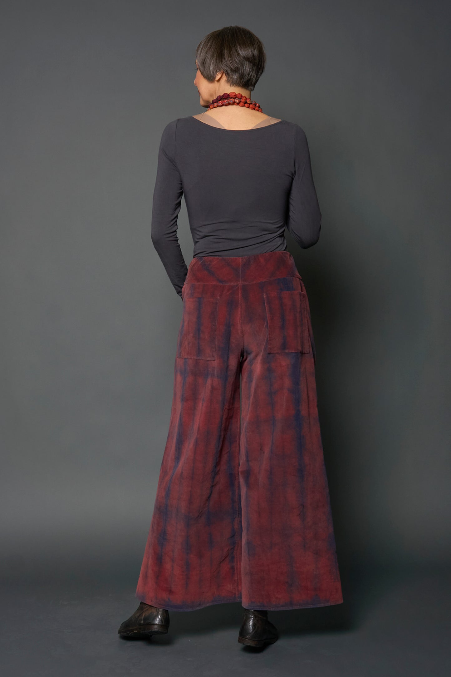 CORDUROY SHIBORI TIE DYE MID RISE WIDE LEG PANTS LONG - co1673-nvy -