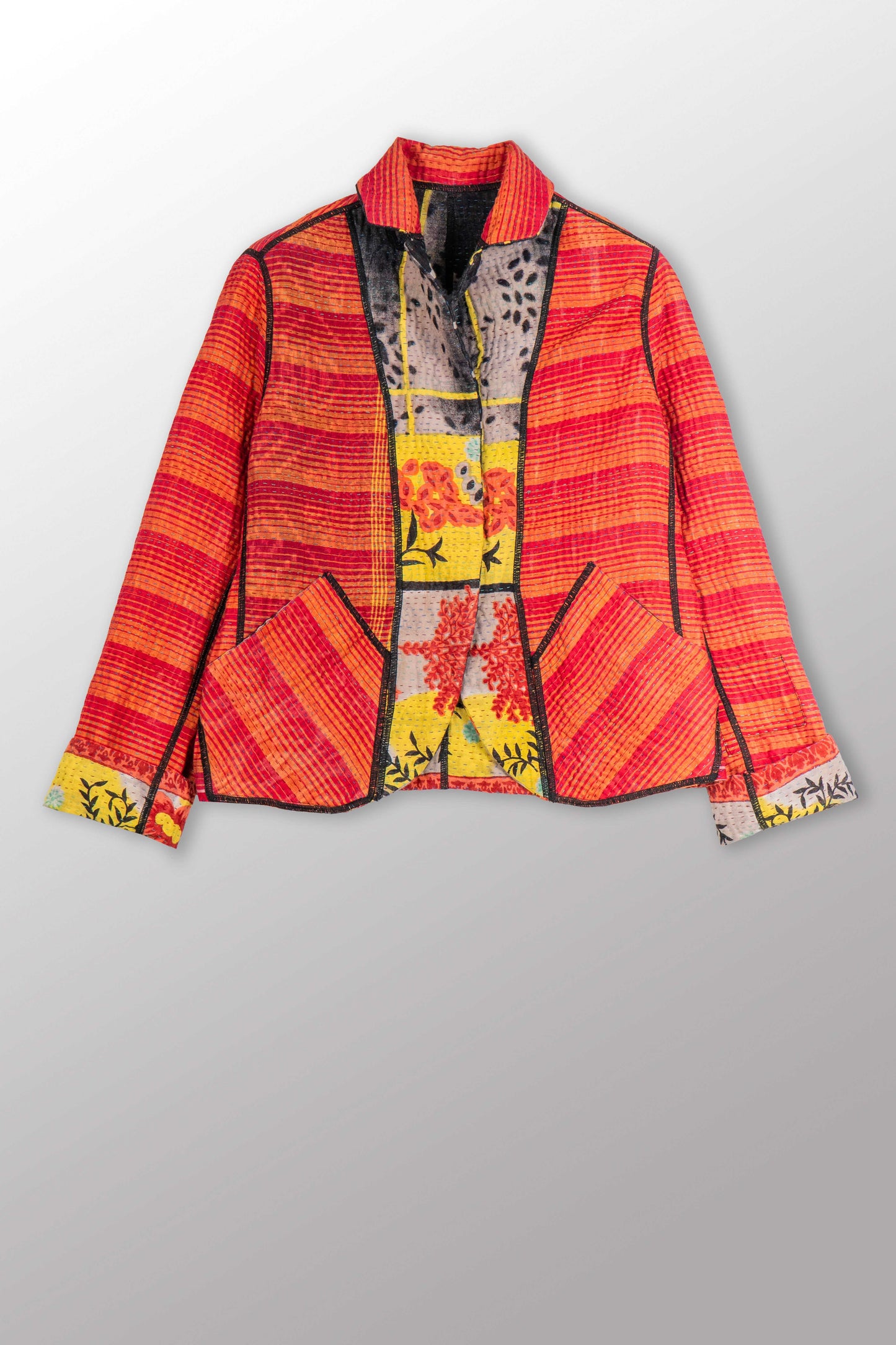 VINTAGE COTTON KANTHA CROPPED BASIC JACKET - cv4096-0003s -