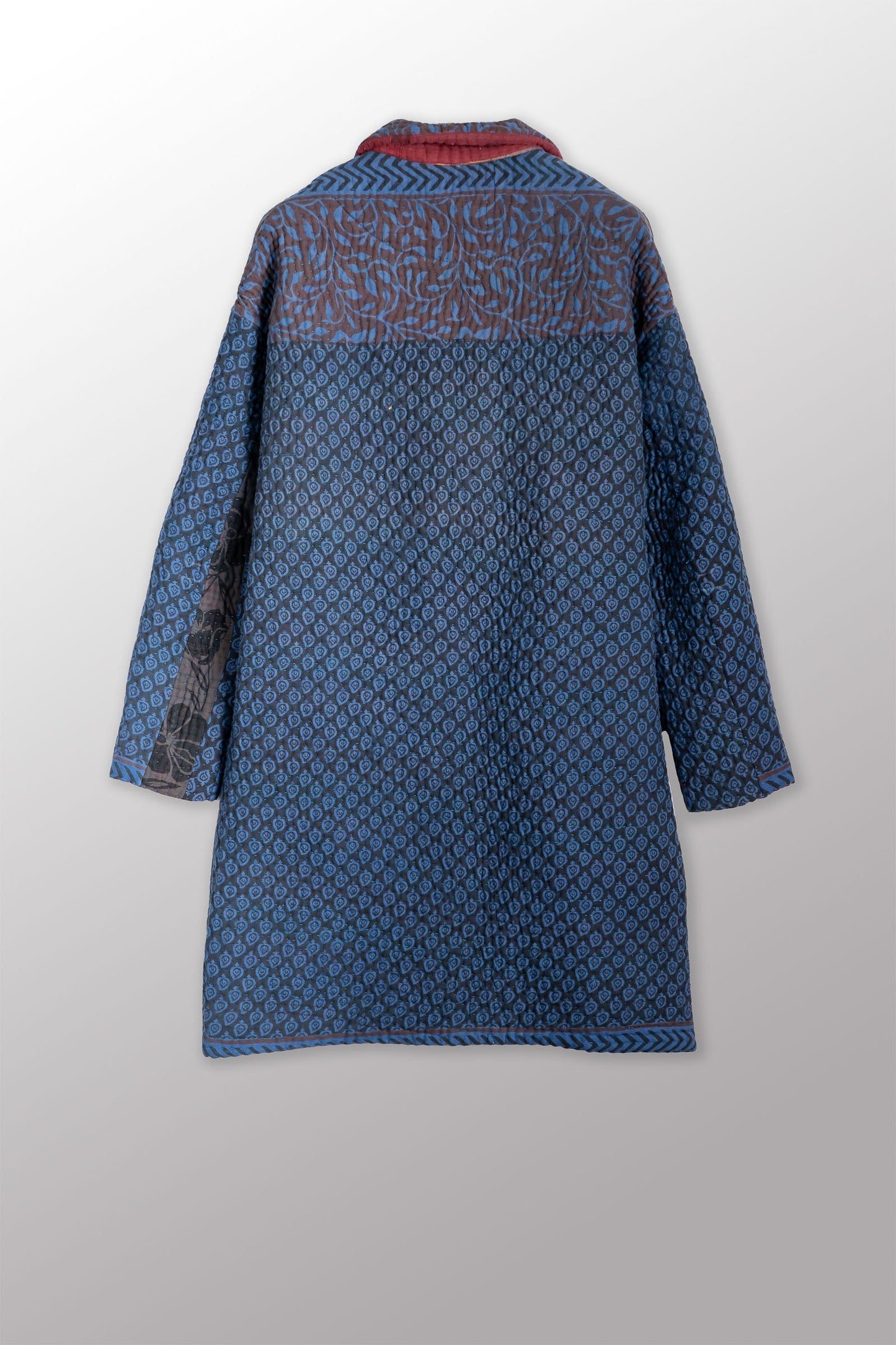 QUILTED OVERDYE COTTON KANTHA LONG LINE JACKET - oq5059-cblu001s -