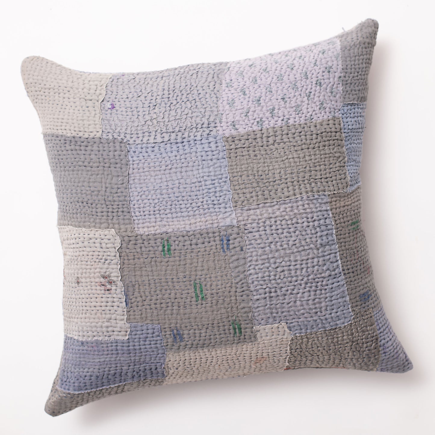 Mosaic Fray Handmade vintage Kantha Pillow - Hydrangea