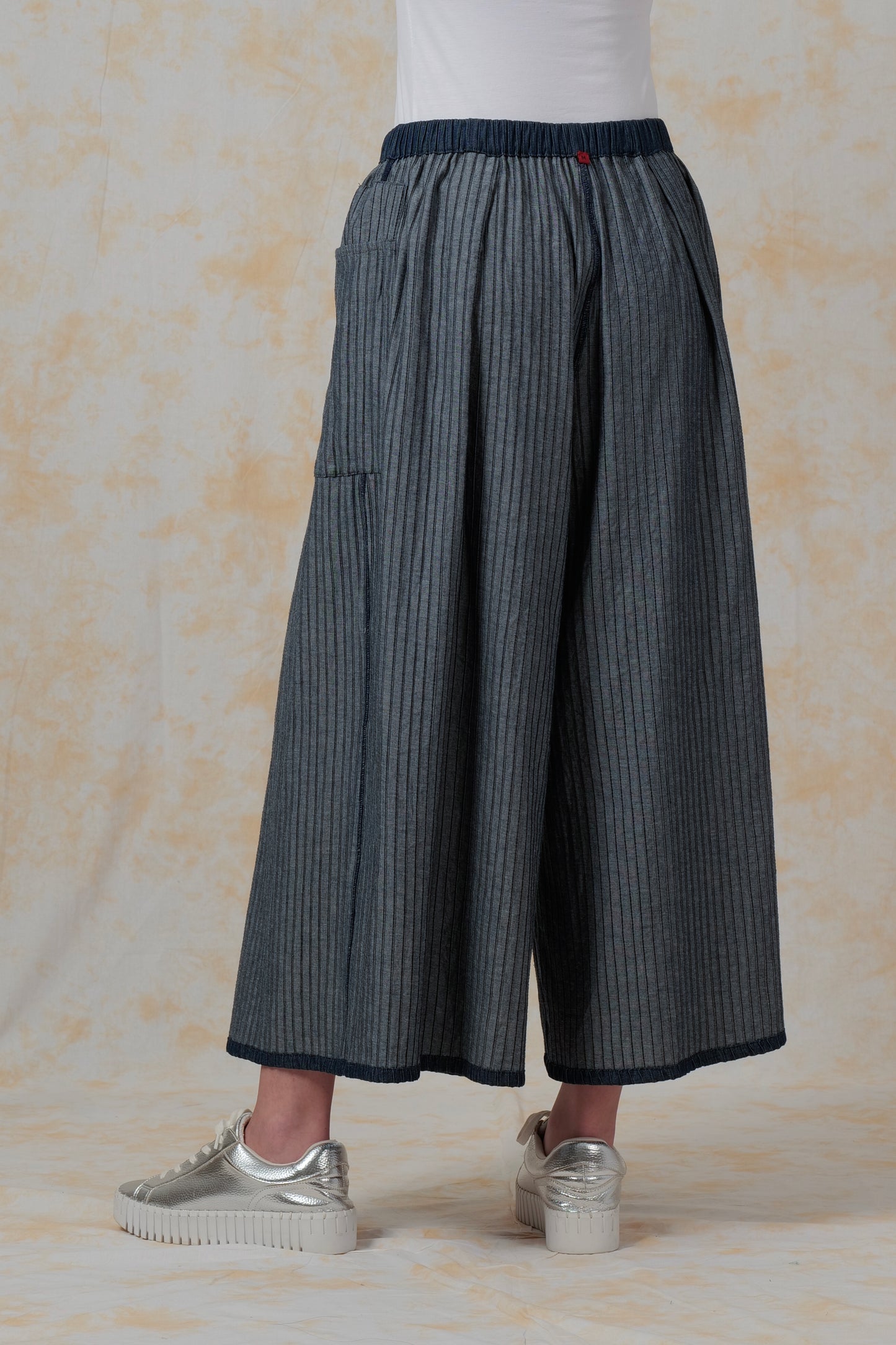 SOFT DENIM MACHINE PINTUCK-BOTTOM-WIDE LEG LANTERN - bl-dt1646-nvy-
