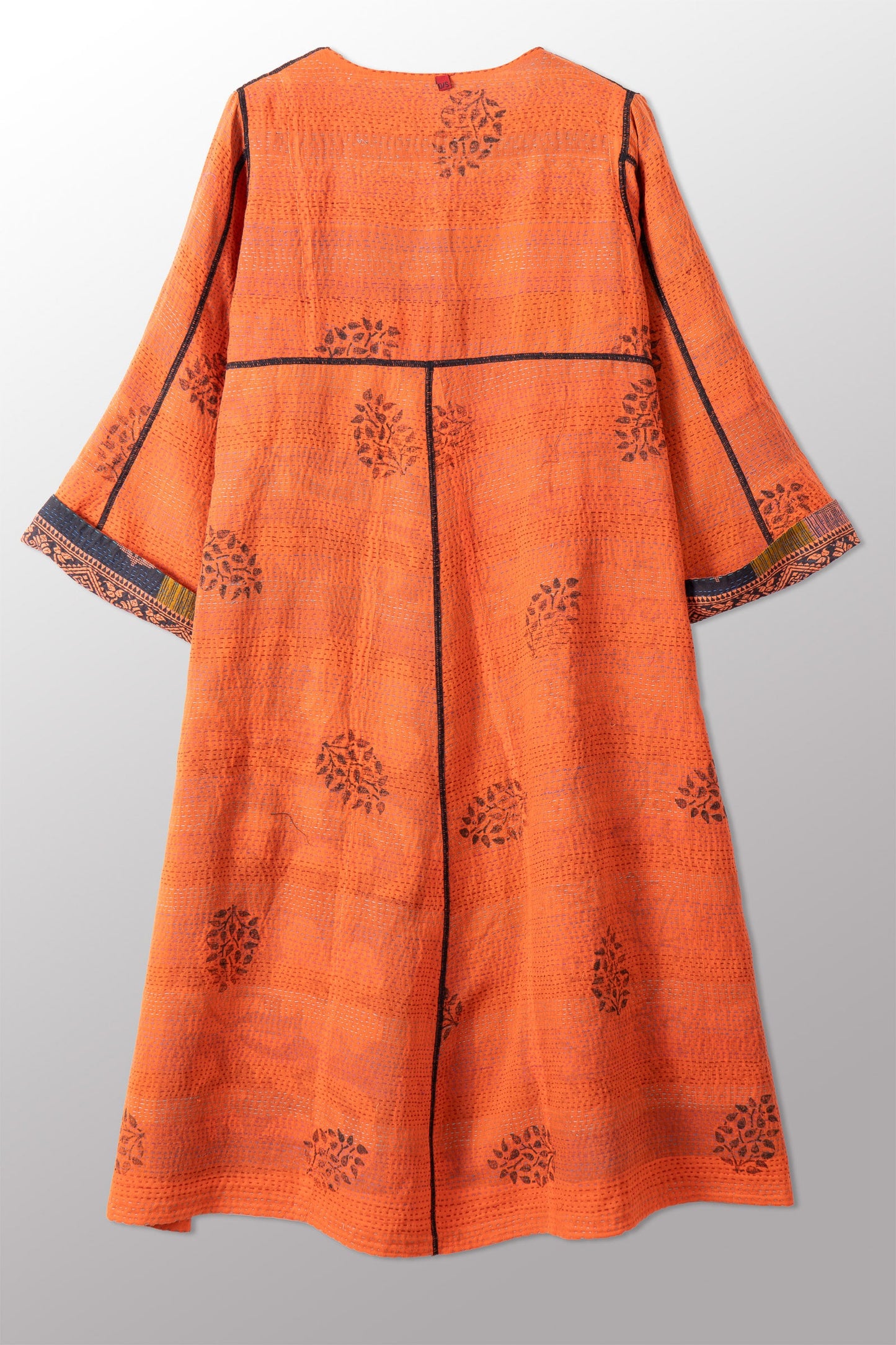 VINTAGE COTTON & NEW VOILE KANTHA WRAP FLARE COAT - cn2330-0001a -